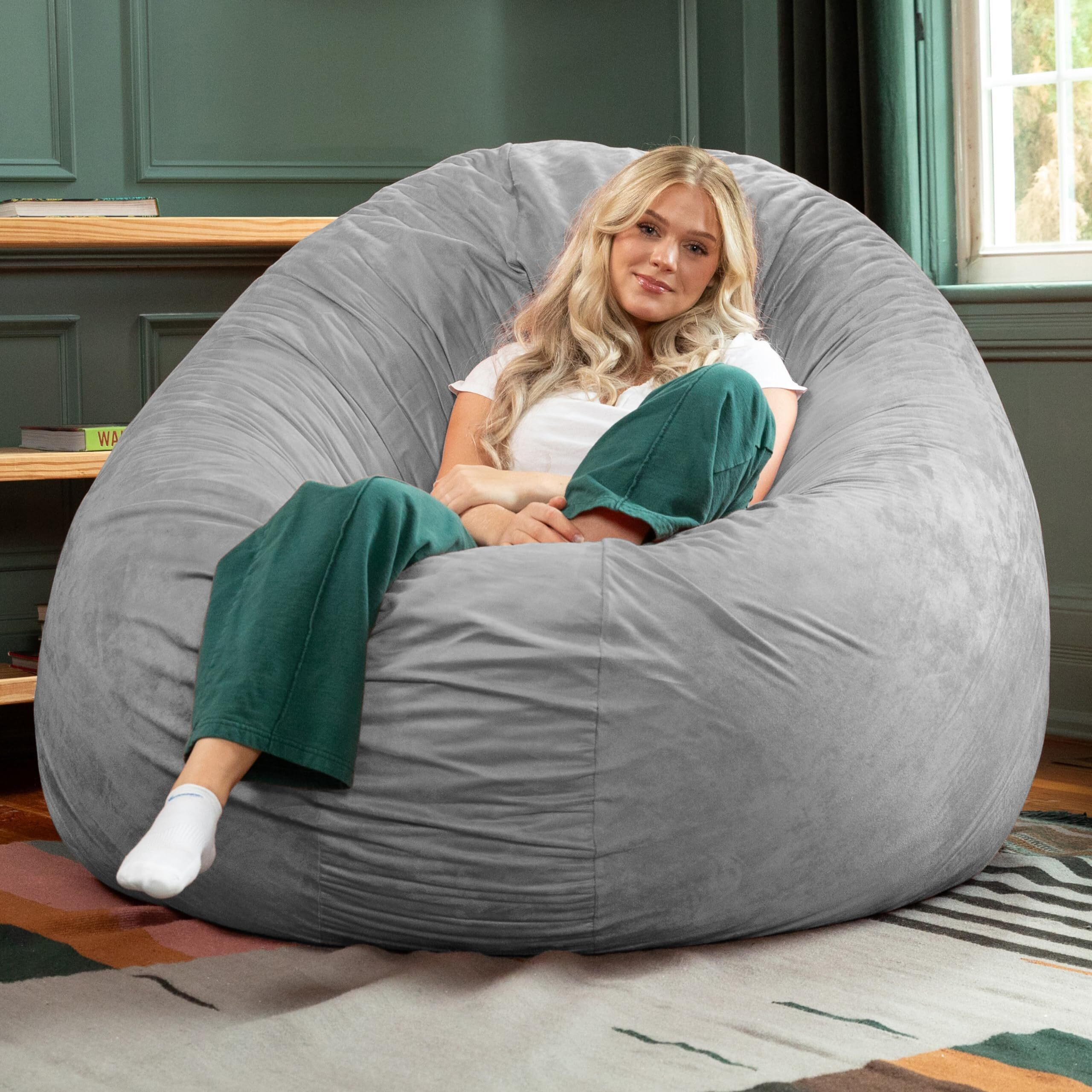 Jaxx 6 Foot Cocoon - Large Bean Bag Chair For Adults  Microsuede Platinum