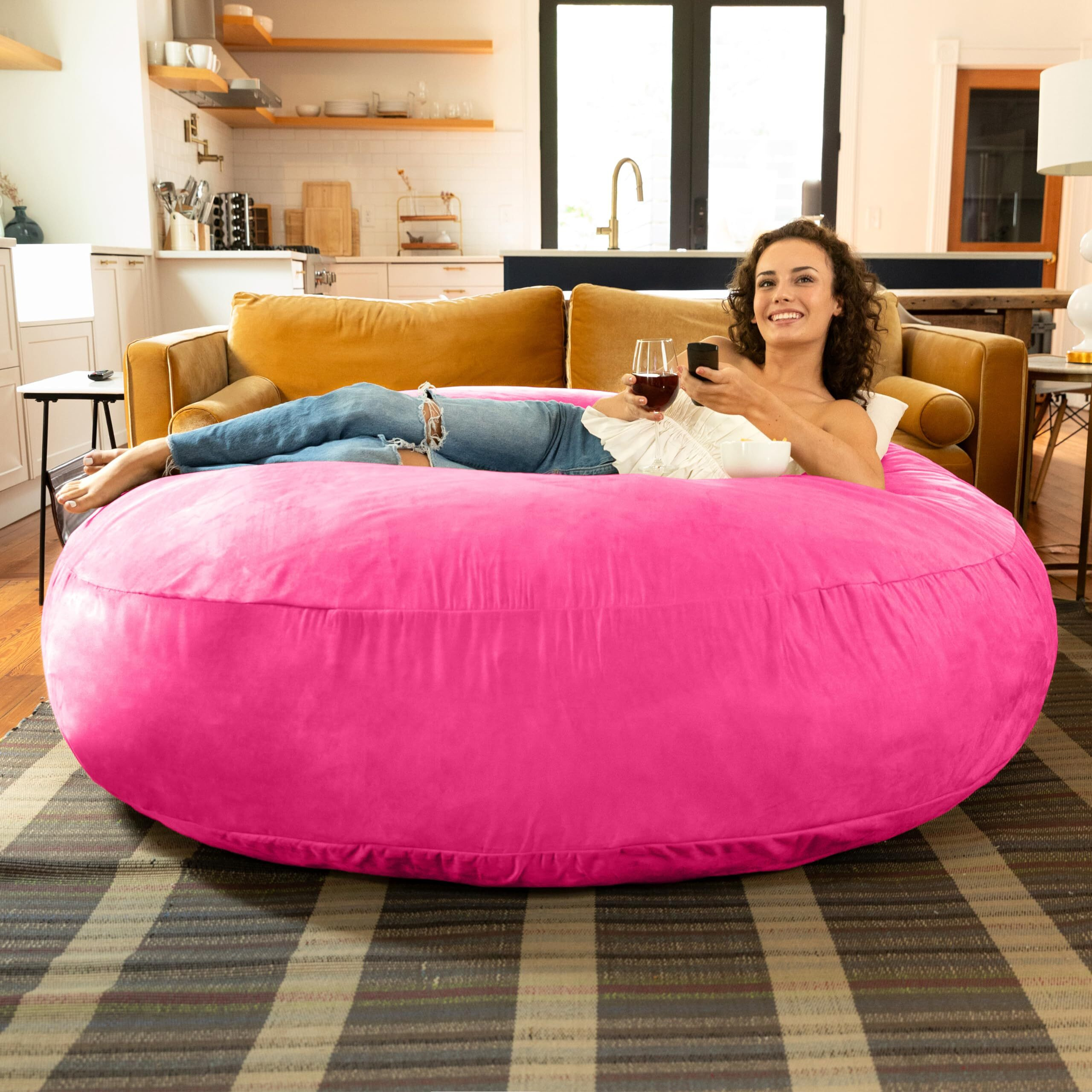 Jaxx 6 Foot Cocoon - Large Bean Bag Chair For Adults  Microsuede Fuchsia