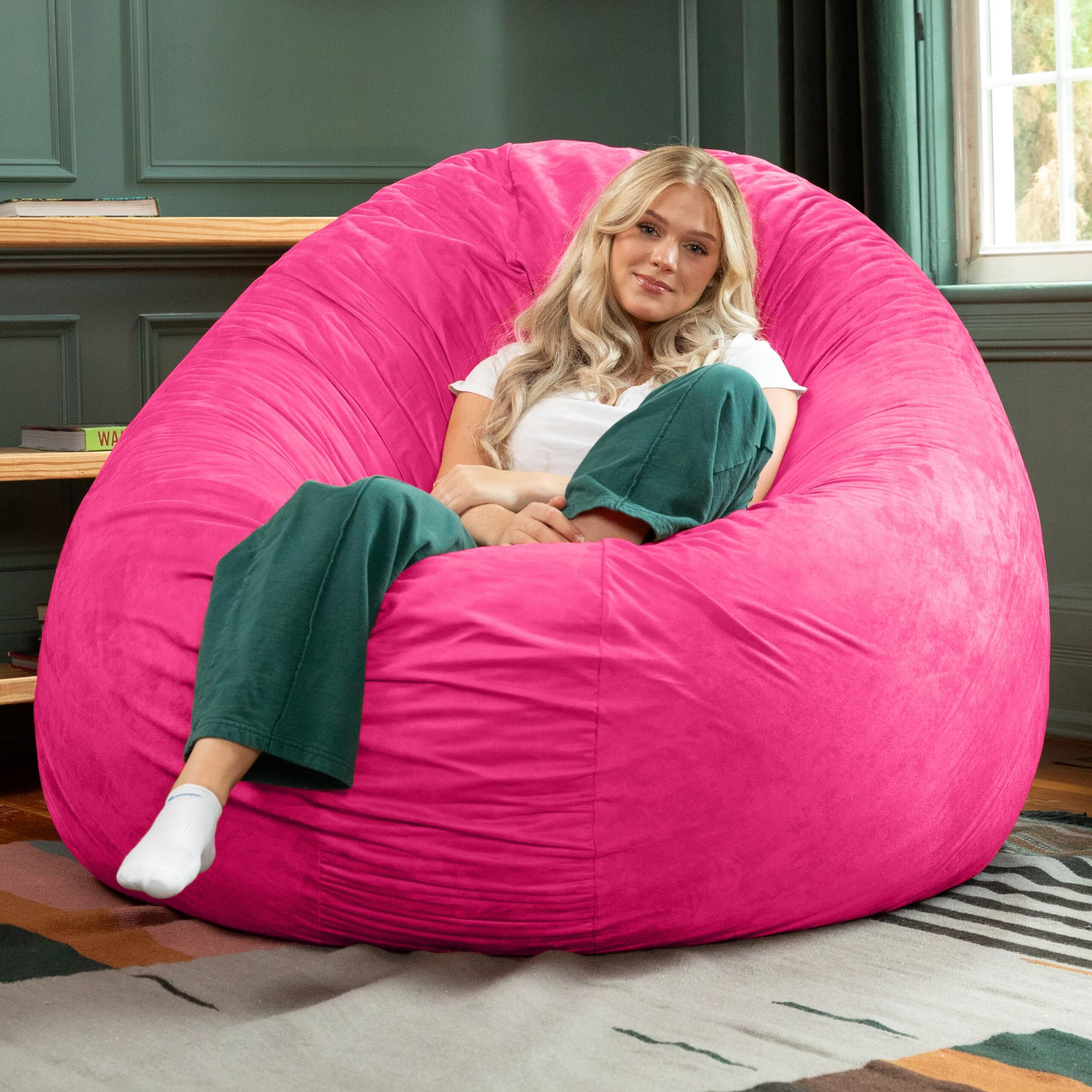 Jaxx 6 Foot Cocoon - Large Bean Bag Chair For Adults  Microsuede Fuchsia