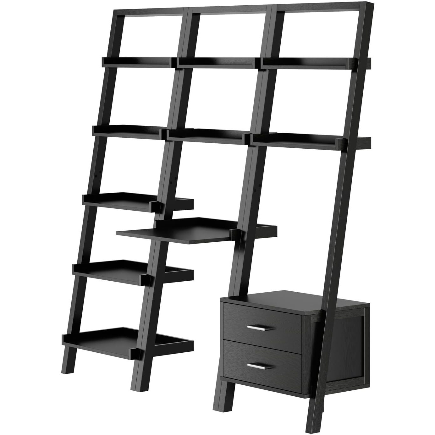 Bellamy 3-Pc Leaning Desk & Shelf Set  Black