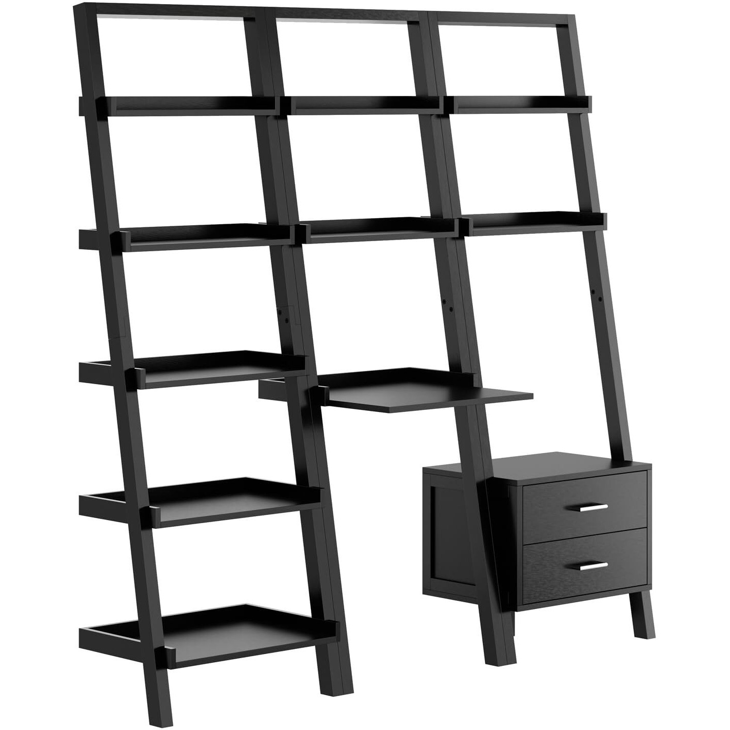 Bellamy 3-Pc Leaning Desk & Shelf Set  Black