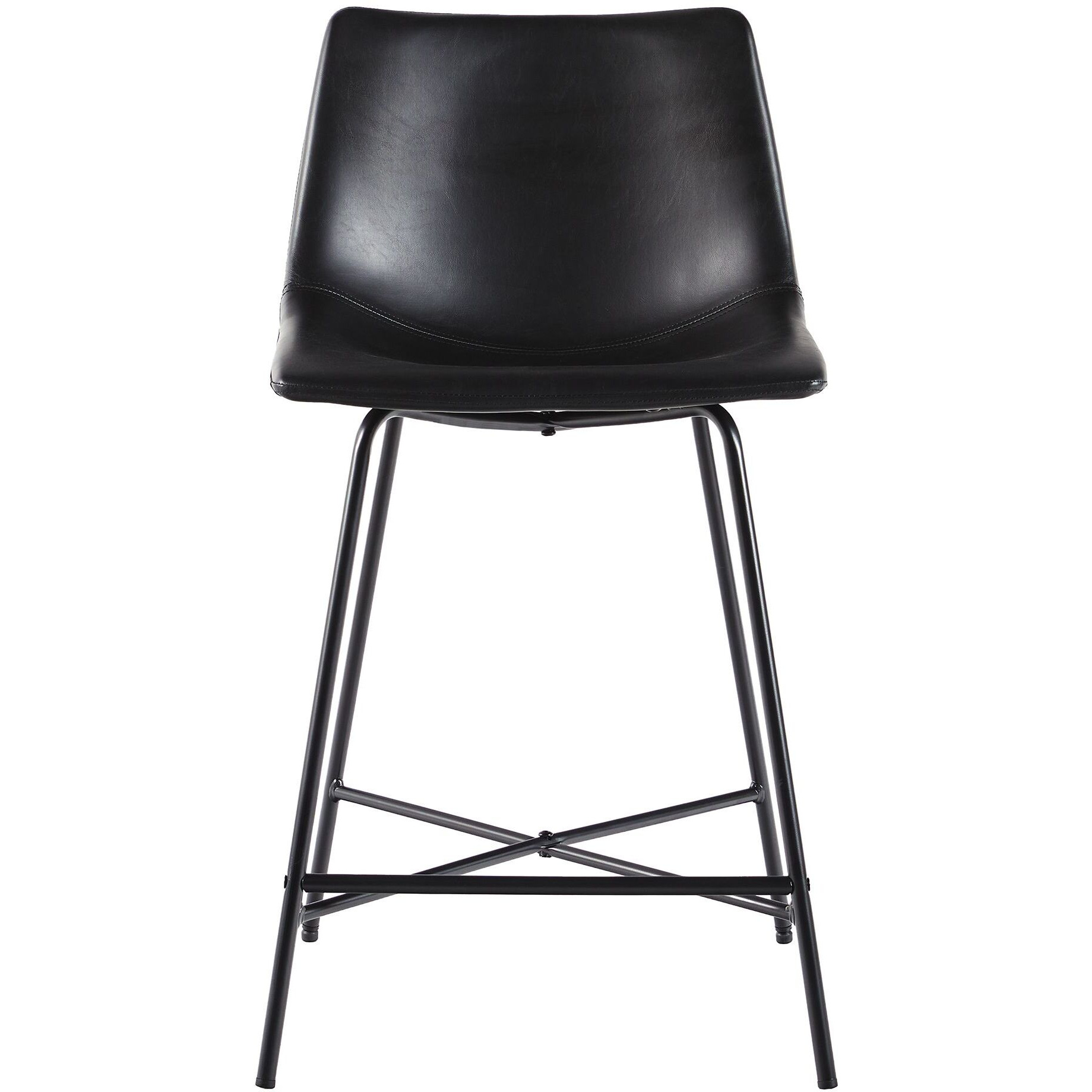 Modern Upholstered Counter Stool With Metal X Base  Set Of 2  Black