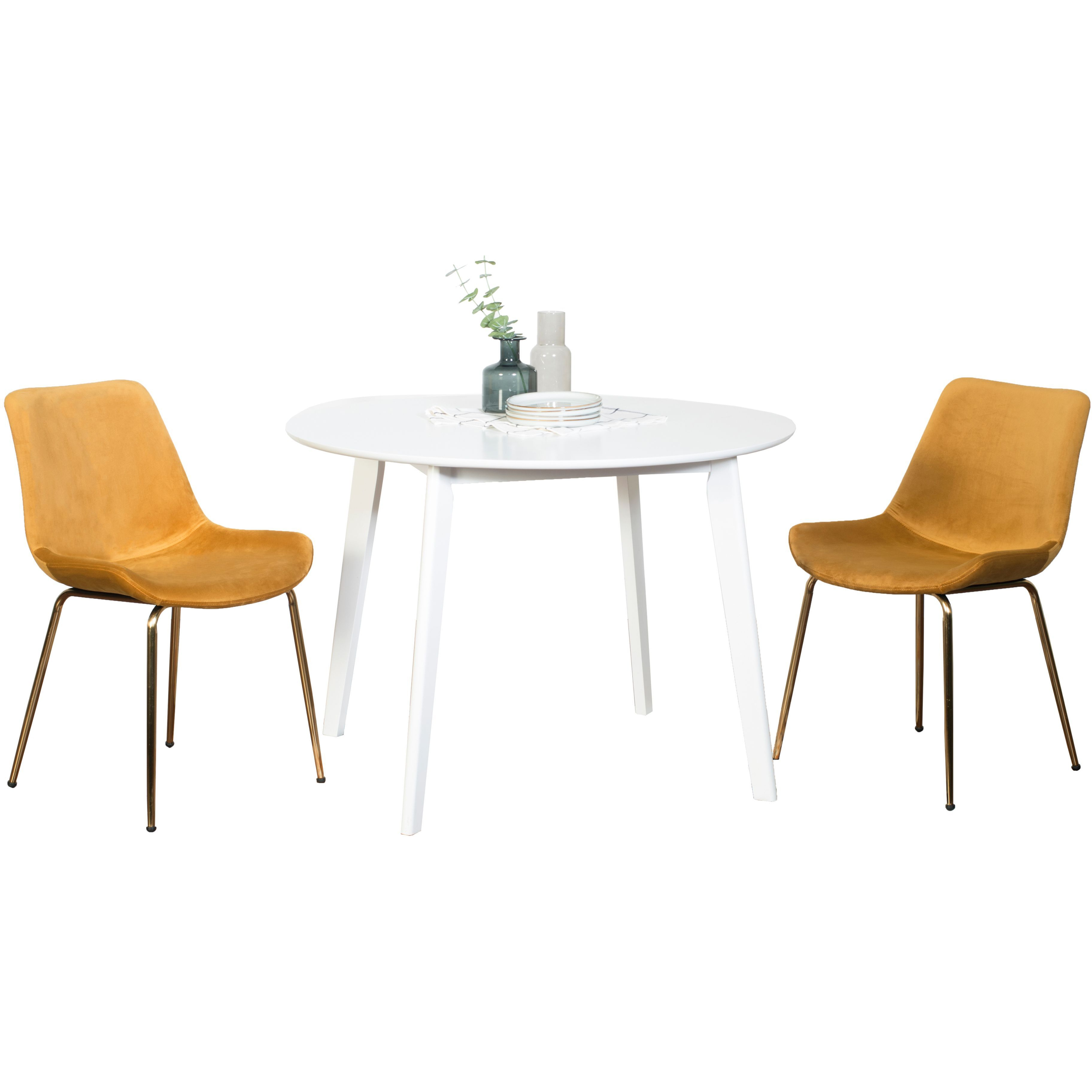 Aufurr Contemporary 3-Piece Dining Set  White Round Dining Table With 2 Chairs