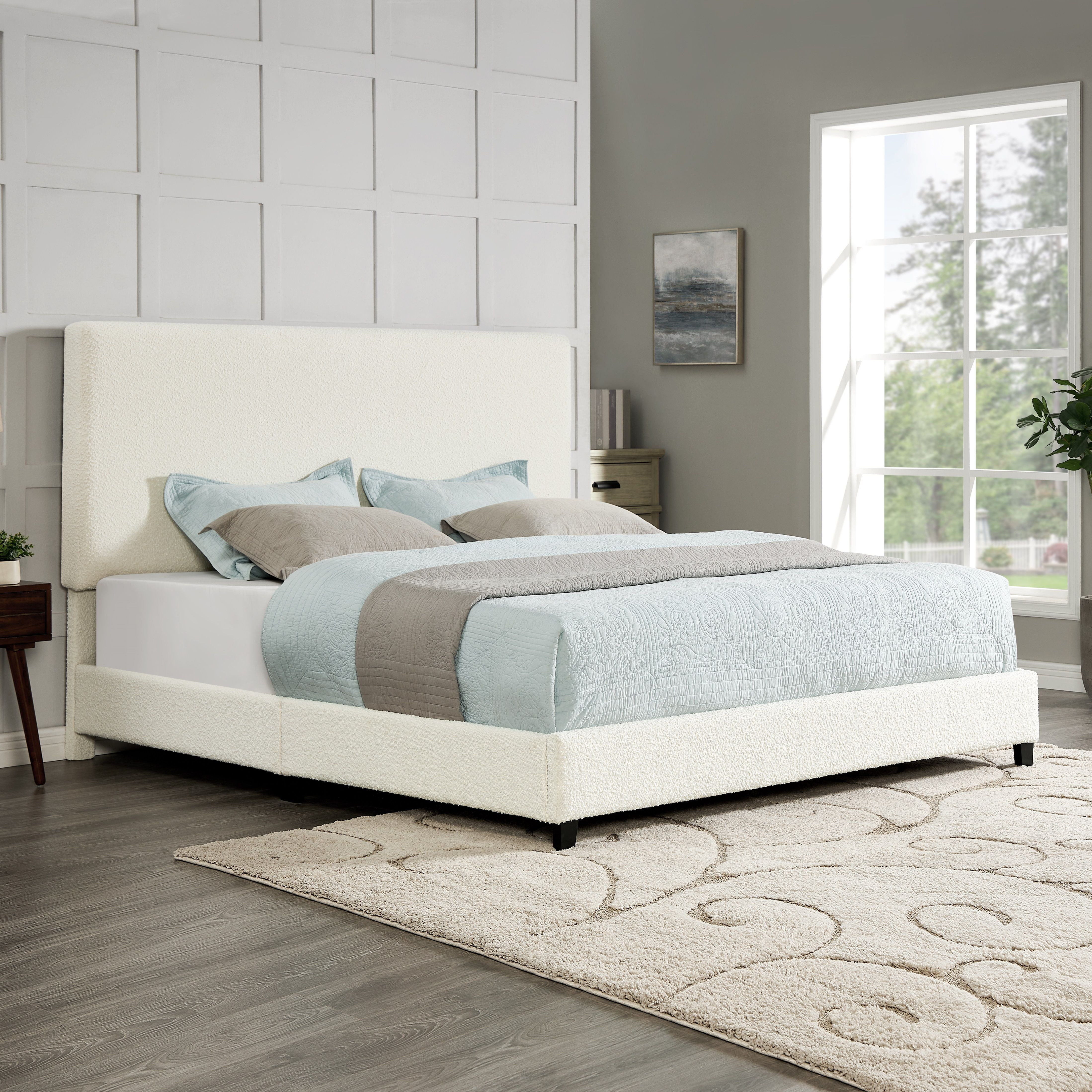 Bridgevine Home King Size White Boucle Upholstered Platform Bed