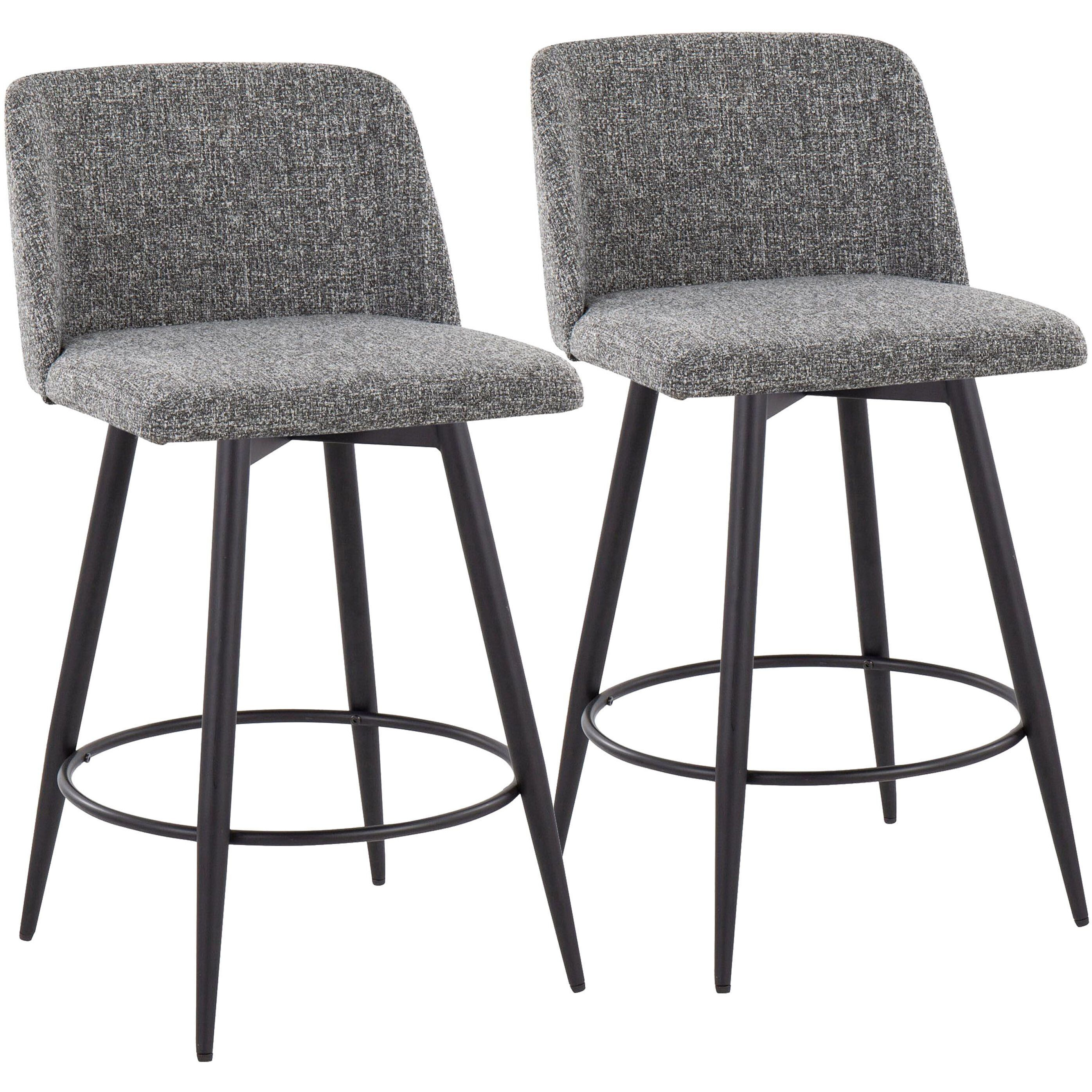 Toriano 26"" Contemporary Fixed Height Counter Stool With Swivel In Grey Noise Fabric And Black Metal With Round Footrest By Lumisource - Set Of 2