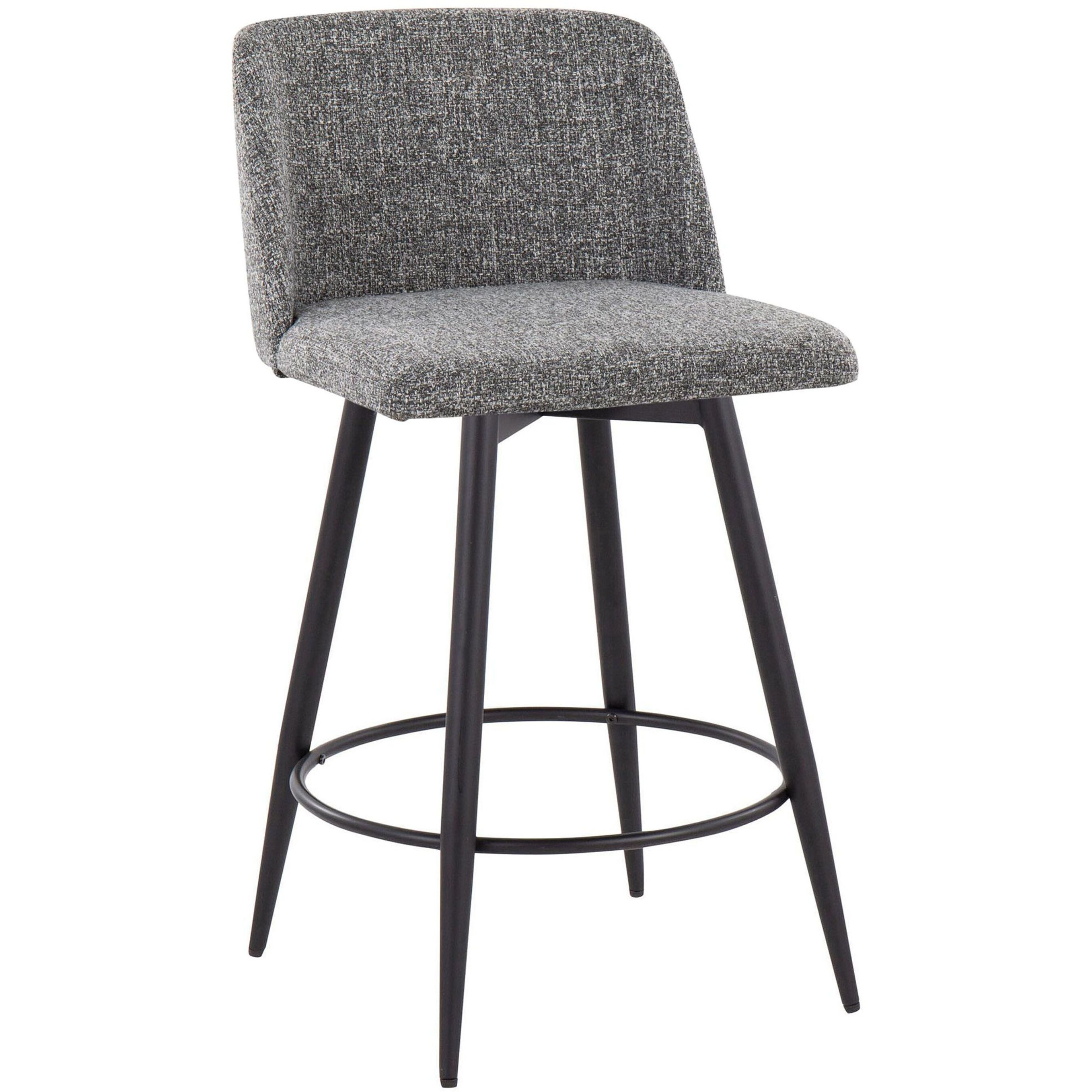 Toriano 26"" Contemporary Fixed Height Counter Stool With Swivel In Grey Noise Fabric And Black Metal With Round Footrest By Lumisource - Set Of 2