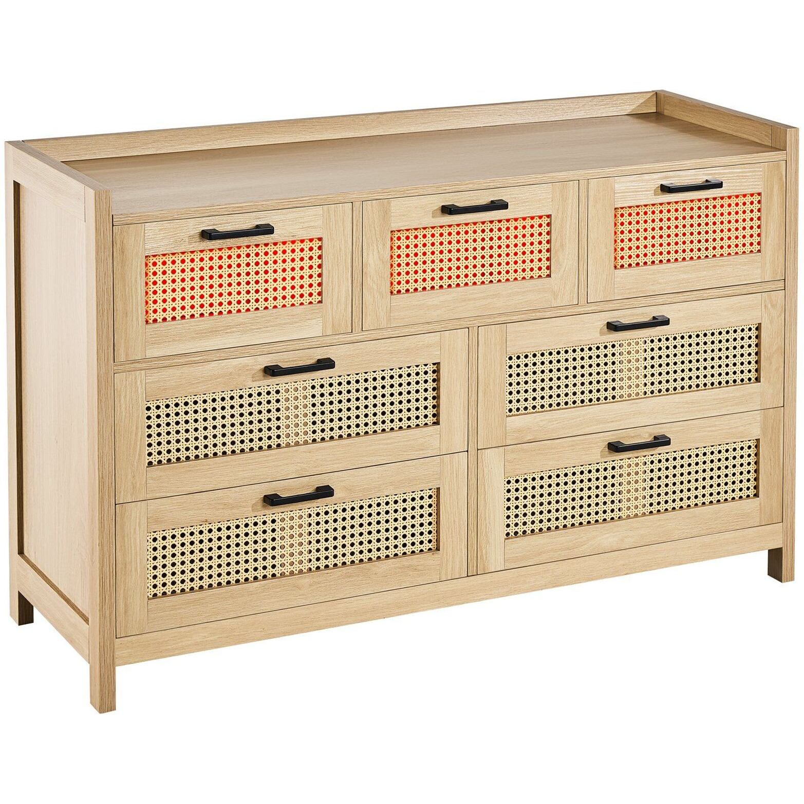 Vevor 7 Drawer Rattan Dresser  Boho Dresser  Natural Rattan Chest Of Drawers With Spacious Storage  For Bedroom  Living Room & Hallway  Rattan Nightstand With Sturdy Handles&Legs  Natural Wood