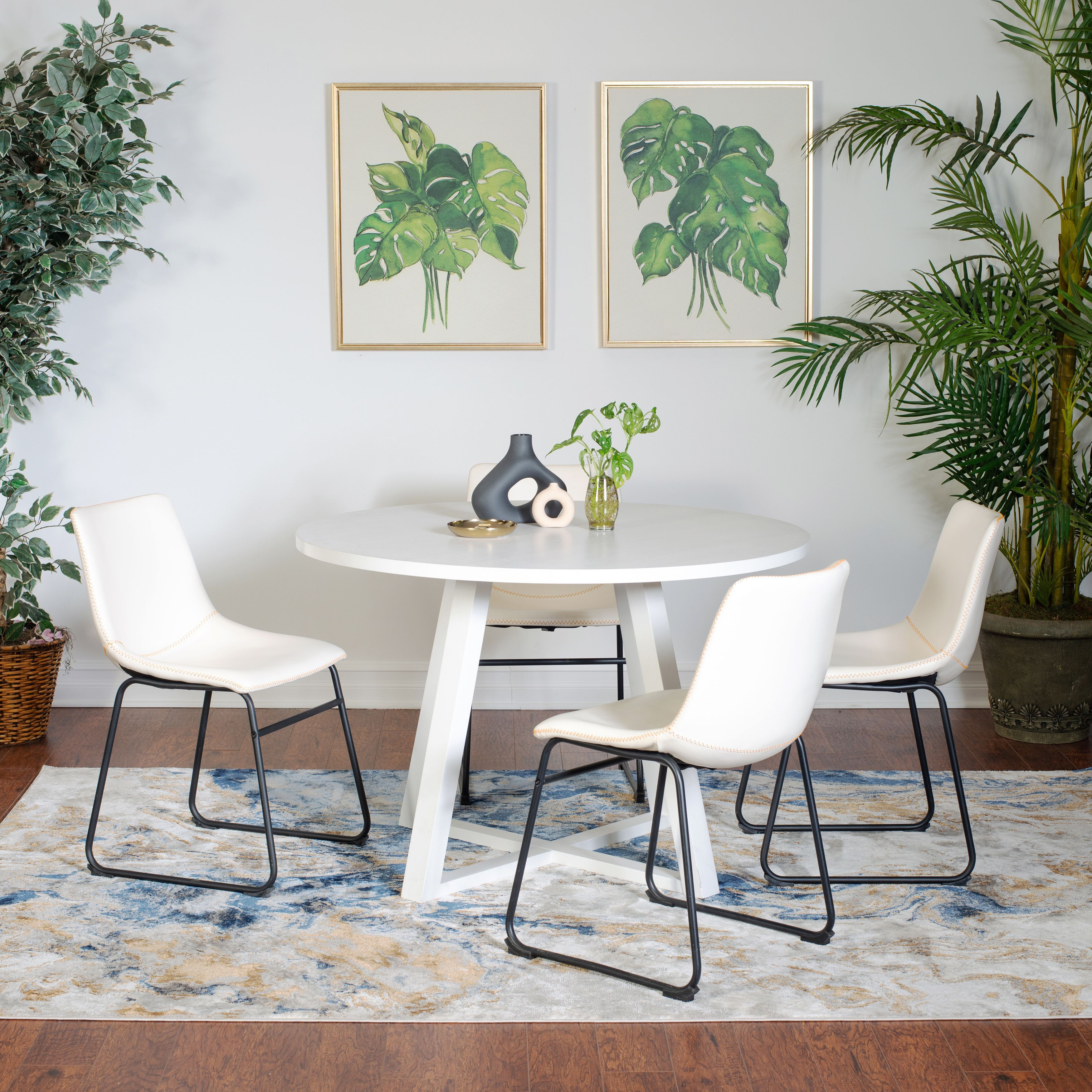 Varna 5-Piece Round Dining Set  Trestle Dining Table With 4 Stylish Chairs