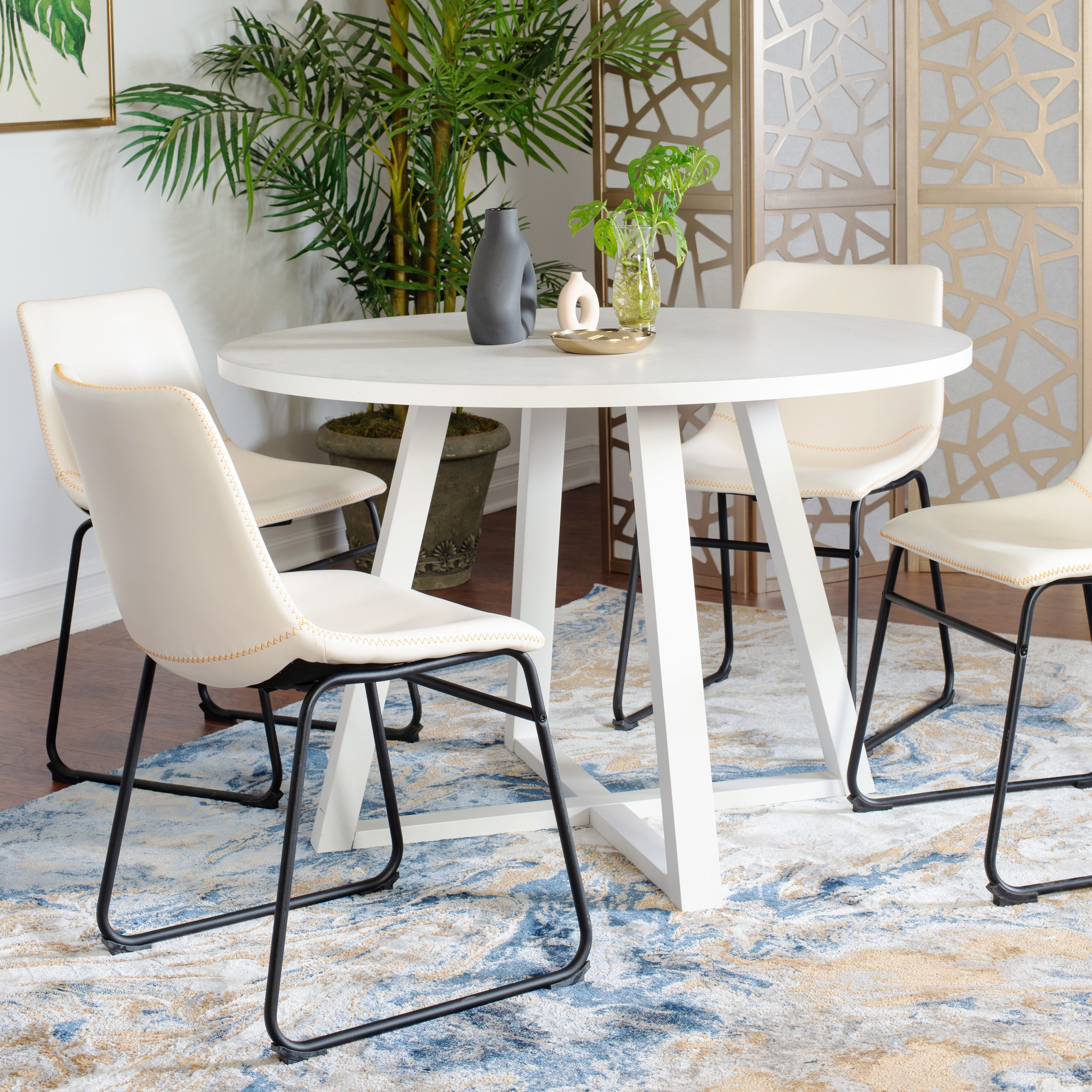 Varna 5-Piece Round Dining Set  Trestle Dining Table With 4 Stylish Chairs