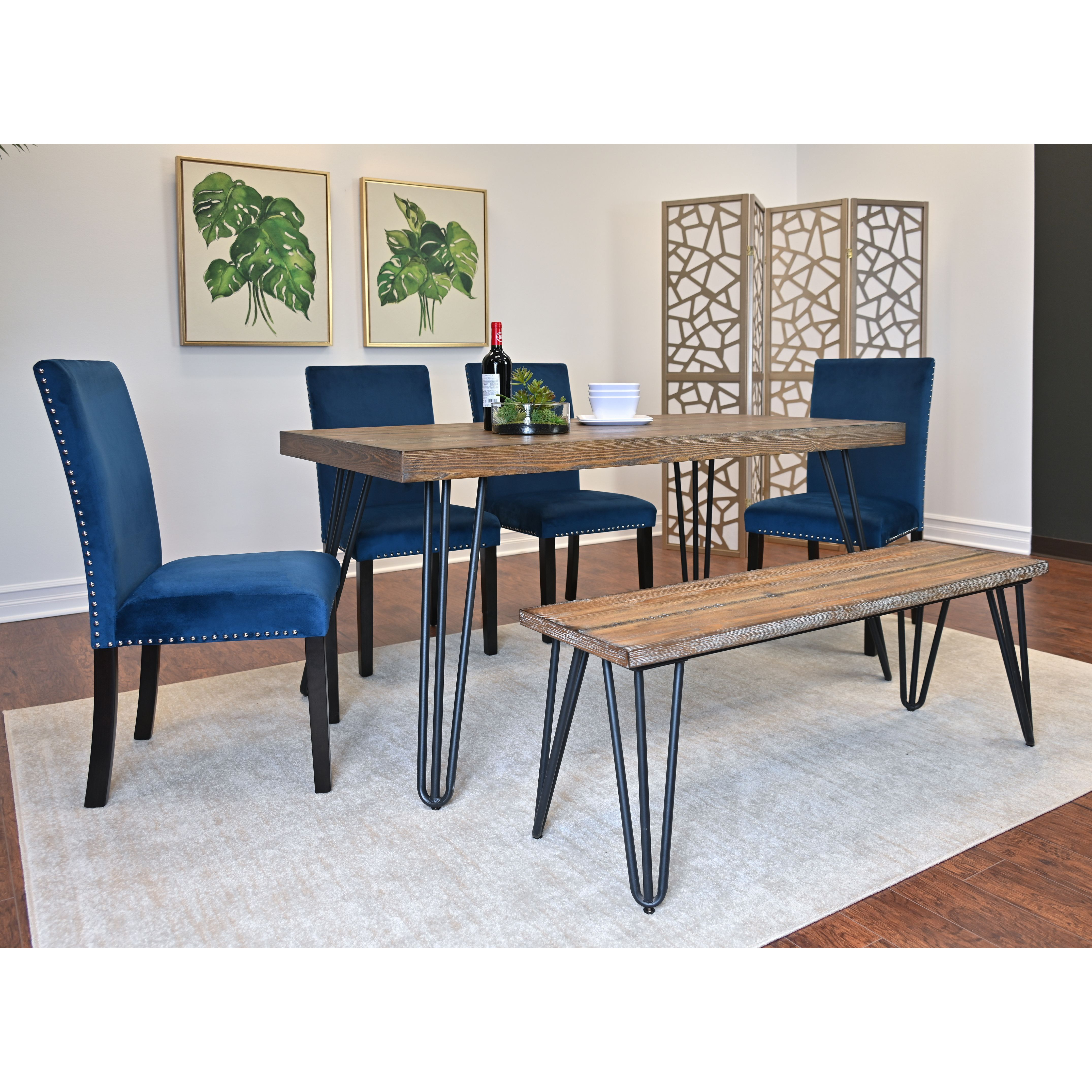 Ashzo 6-Piece Dining Set  Hairpin Dining Table With 4 Chairs And Bench  3 Color Options