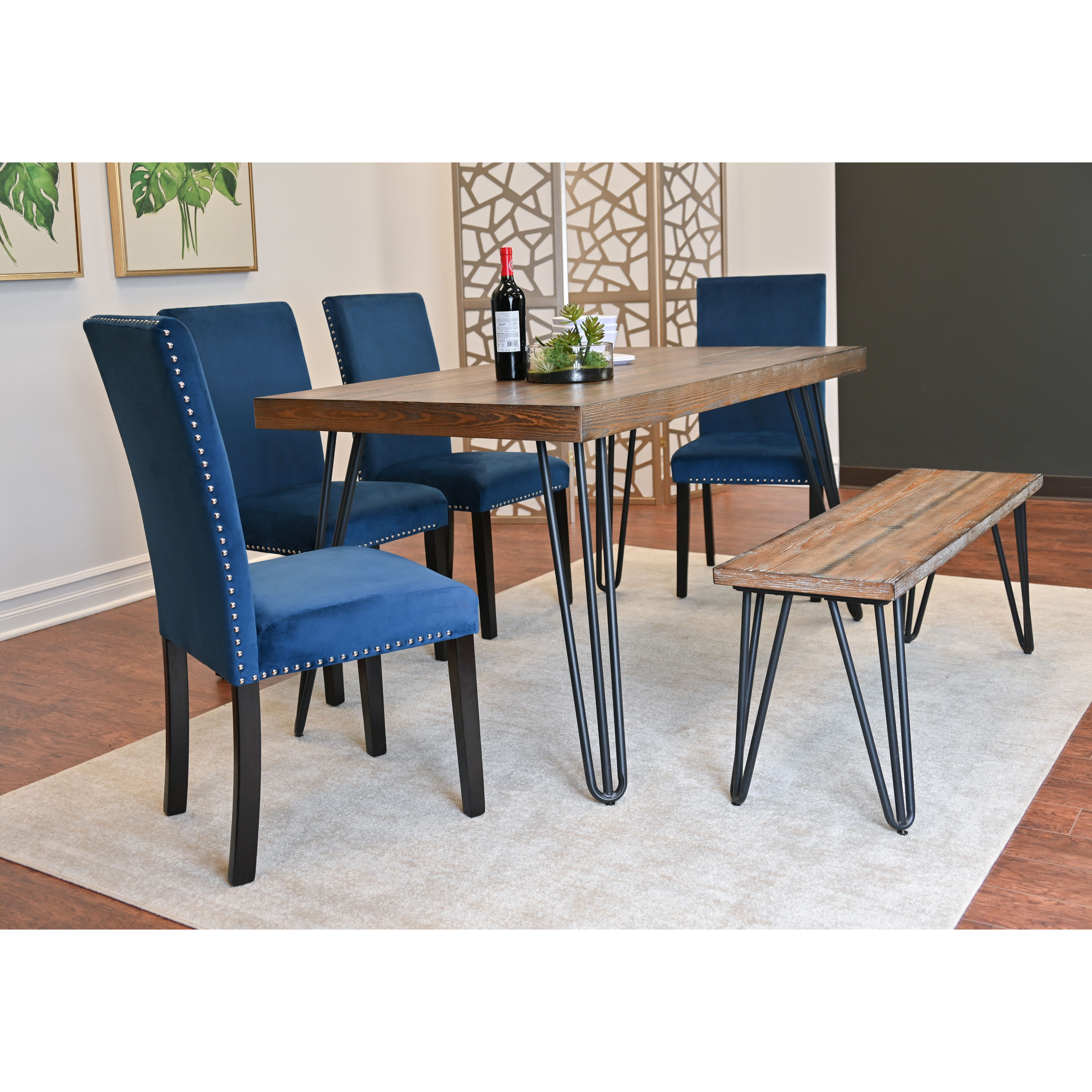 Ashzo 6-Piece Dining Set  Hairpin Dining Table With 4 Chairs And Bench  3 Color Options