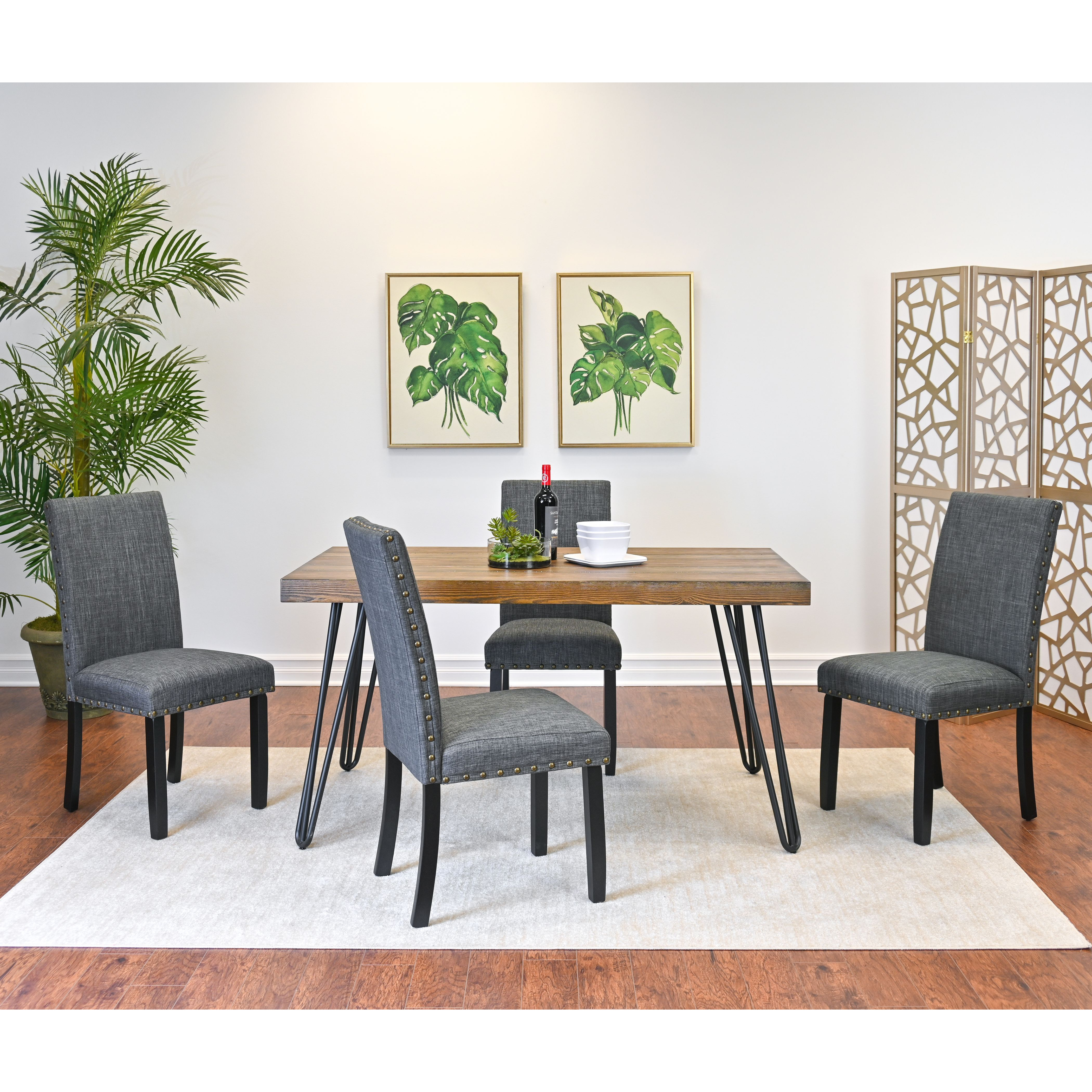 Amisos 6-Piece Dining Set  Hairpin Dining Table With 4 Chairs And Upholstery Bench  3 Color Options