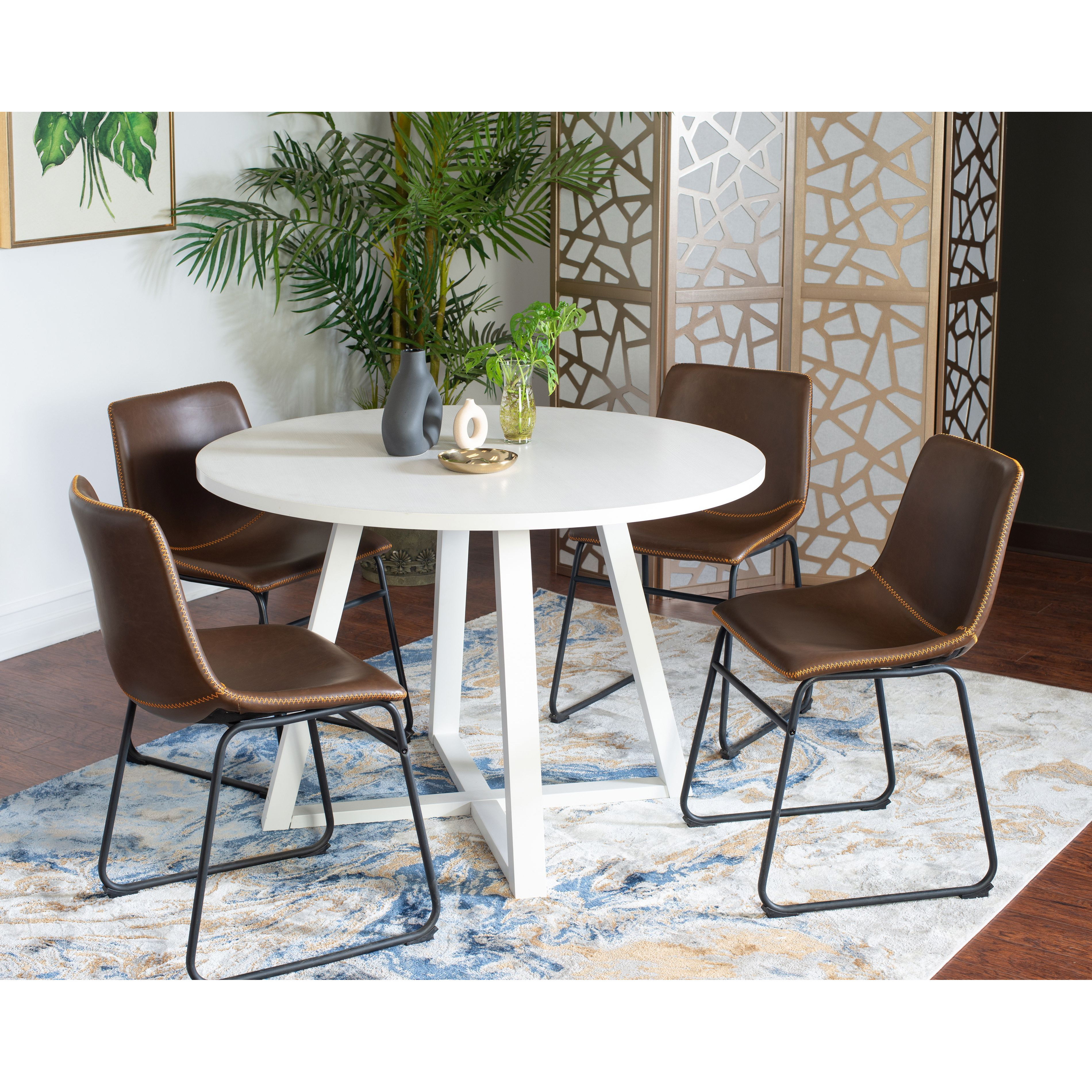 Varna 5-Piece Round Dining Set  Trestle Dining Table With 4 Stylish Chairs