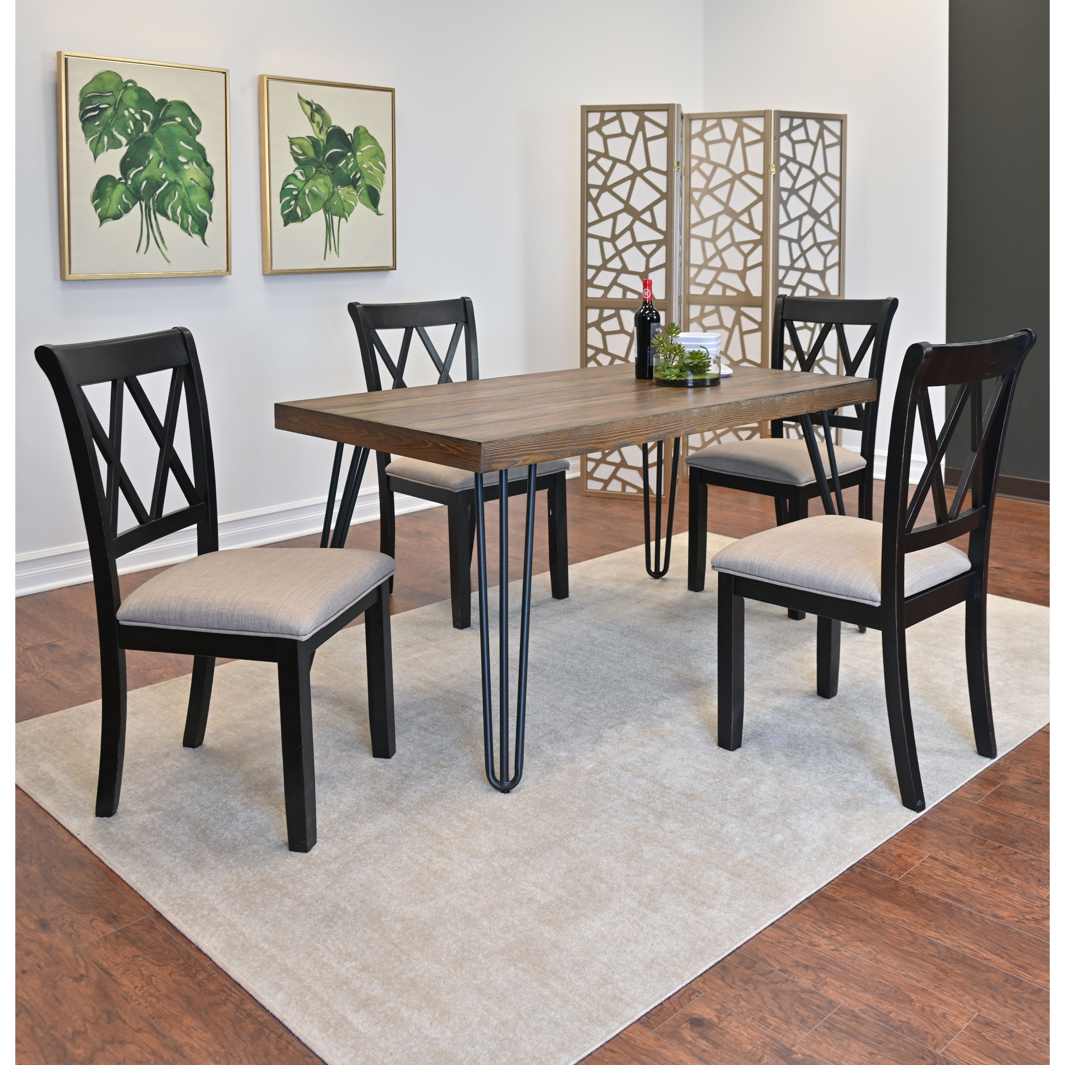 Arroyo 6-Piece Dining Set  Hairpin Dining Table With 4 Cross-Back Chairs And Bench  Rich Black