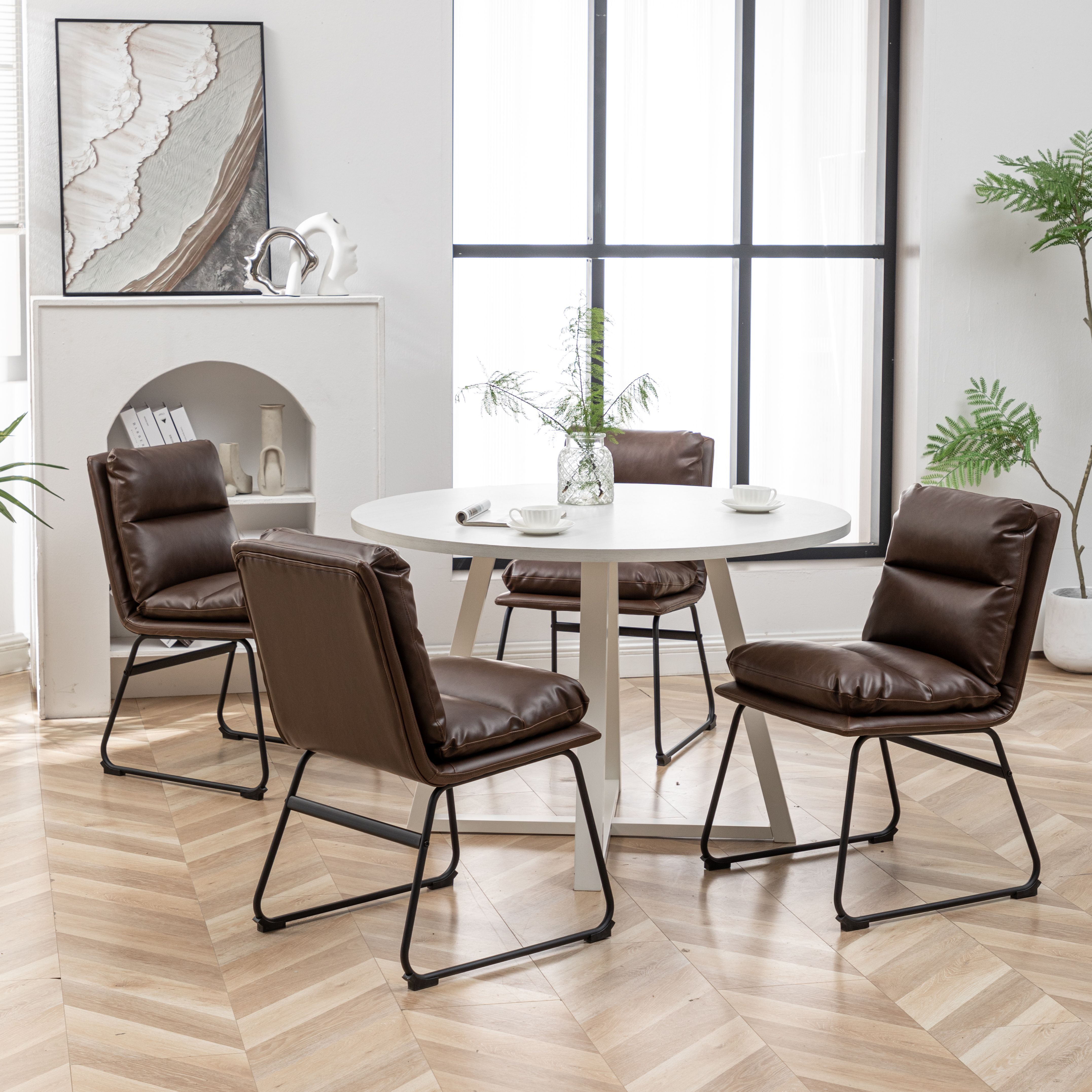 Innes 5-Piece Round Dining Set  Trestle Dining Table With 4 Stylish Chairs  Antique Brown