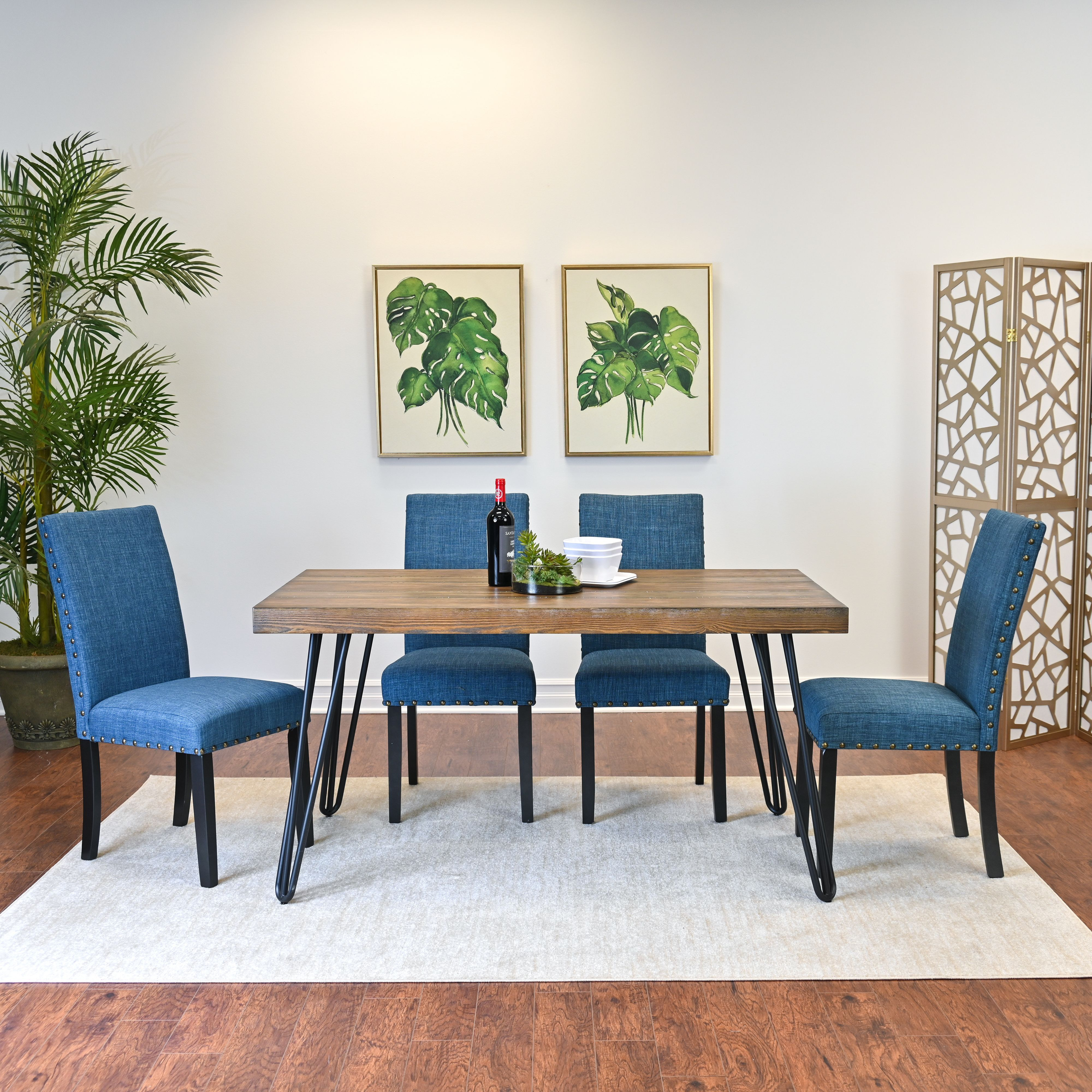 Amisos 6-Piece Dining Set  Hairpin Dining Table With 4 Chairs And Upholstery Bench  3 Color Options