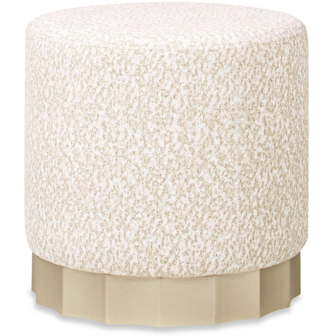 Hampton 18"" Round Upholstered Ottoman With Scalloped Base  Speckled Egg Beige Chenille