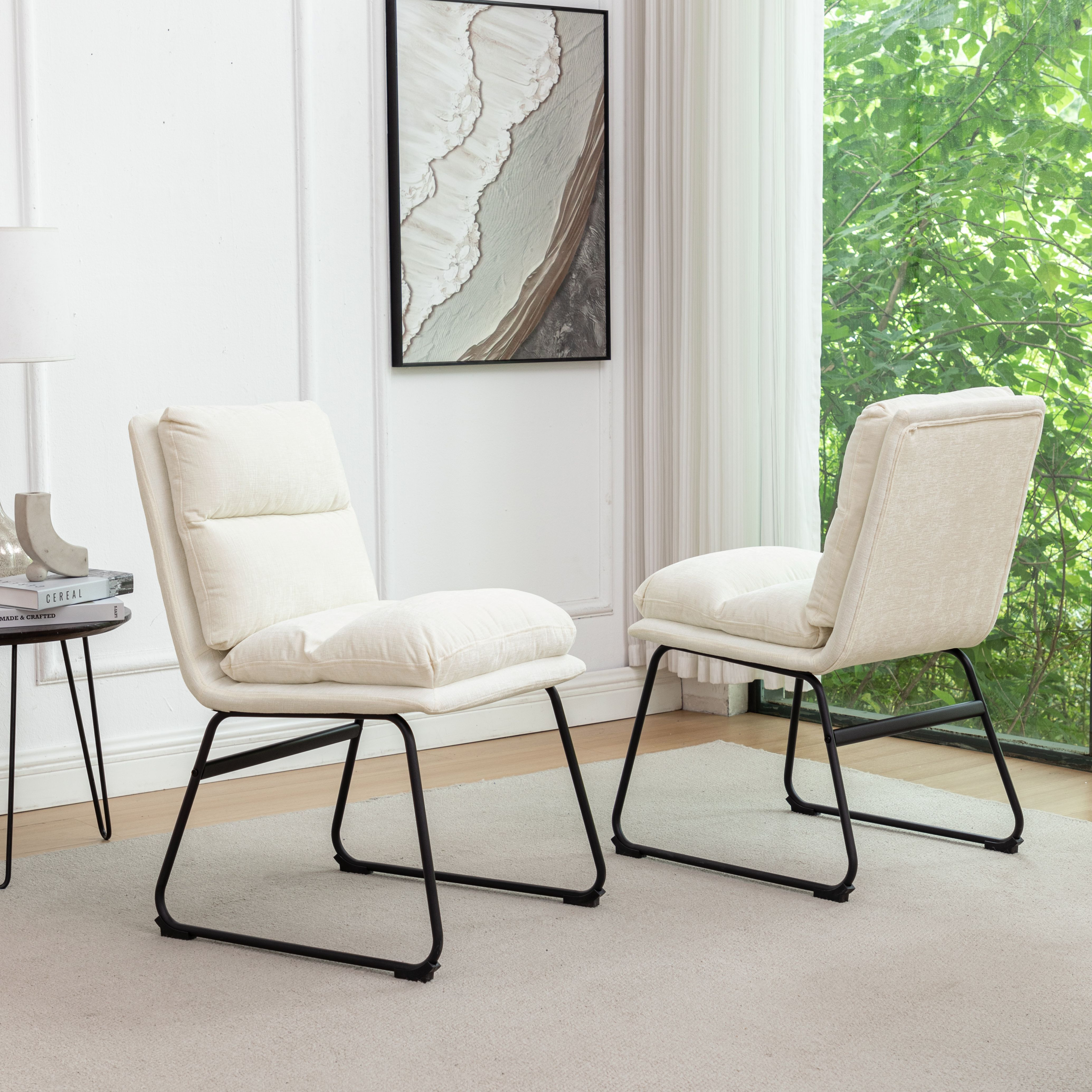 Milos Contemporary Upholstered Dining Chairs  Set Of 2  Vanilla White