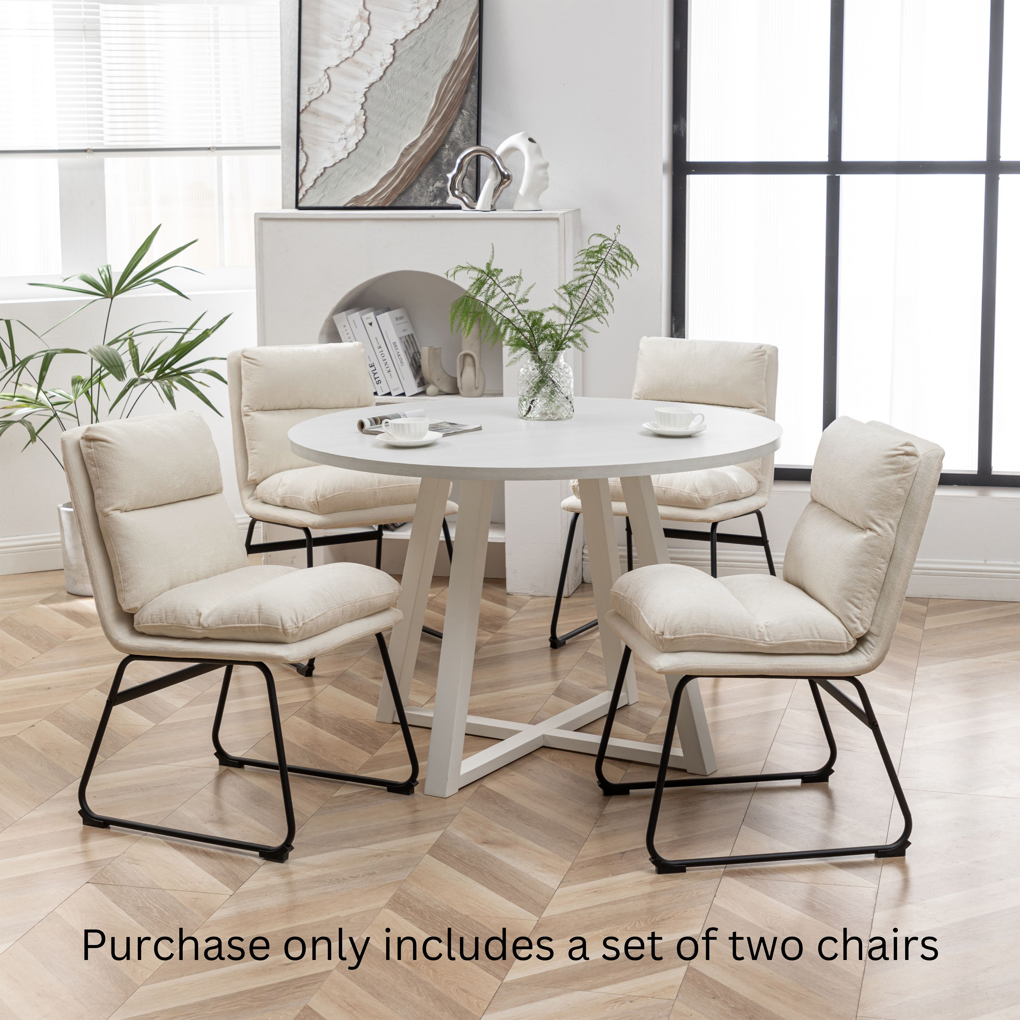 Milos Contemporary Upholstered Dining Chairs  Set Of 2  Vanilla White