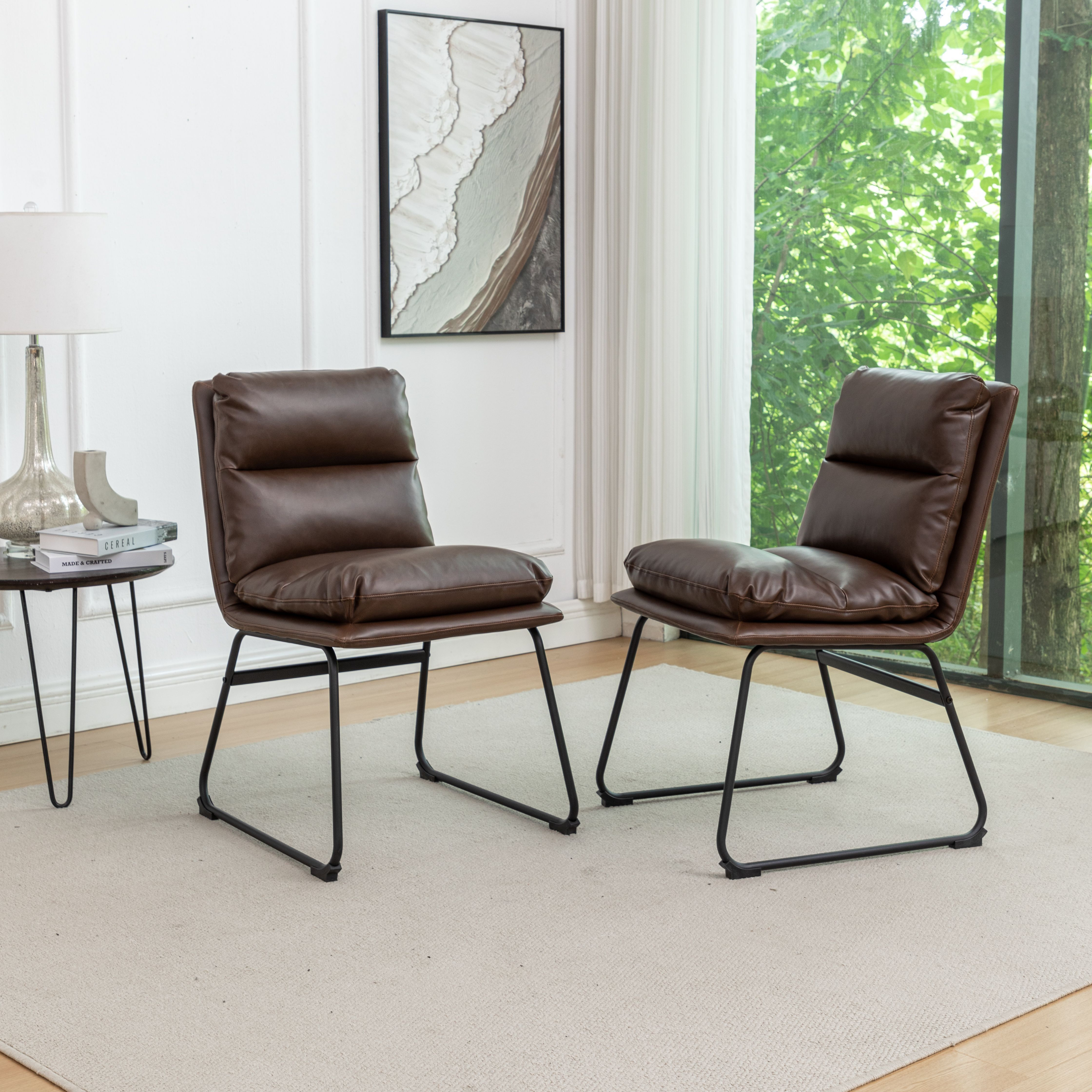 Milos Contemporary Upholstered Dining Chairs  Set Of 2  Antique Brown