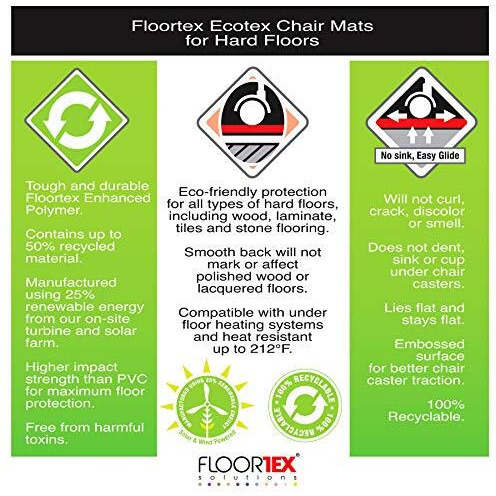 Floortex Ecotex Recycled Chair Mat For Hard Floor Surface Protection 36"" X 48""  Clear