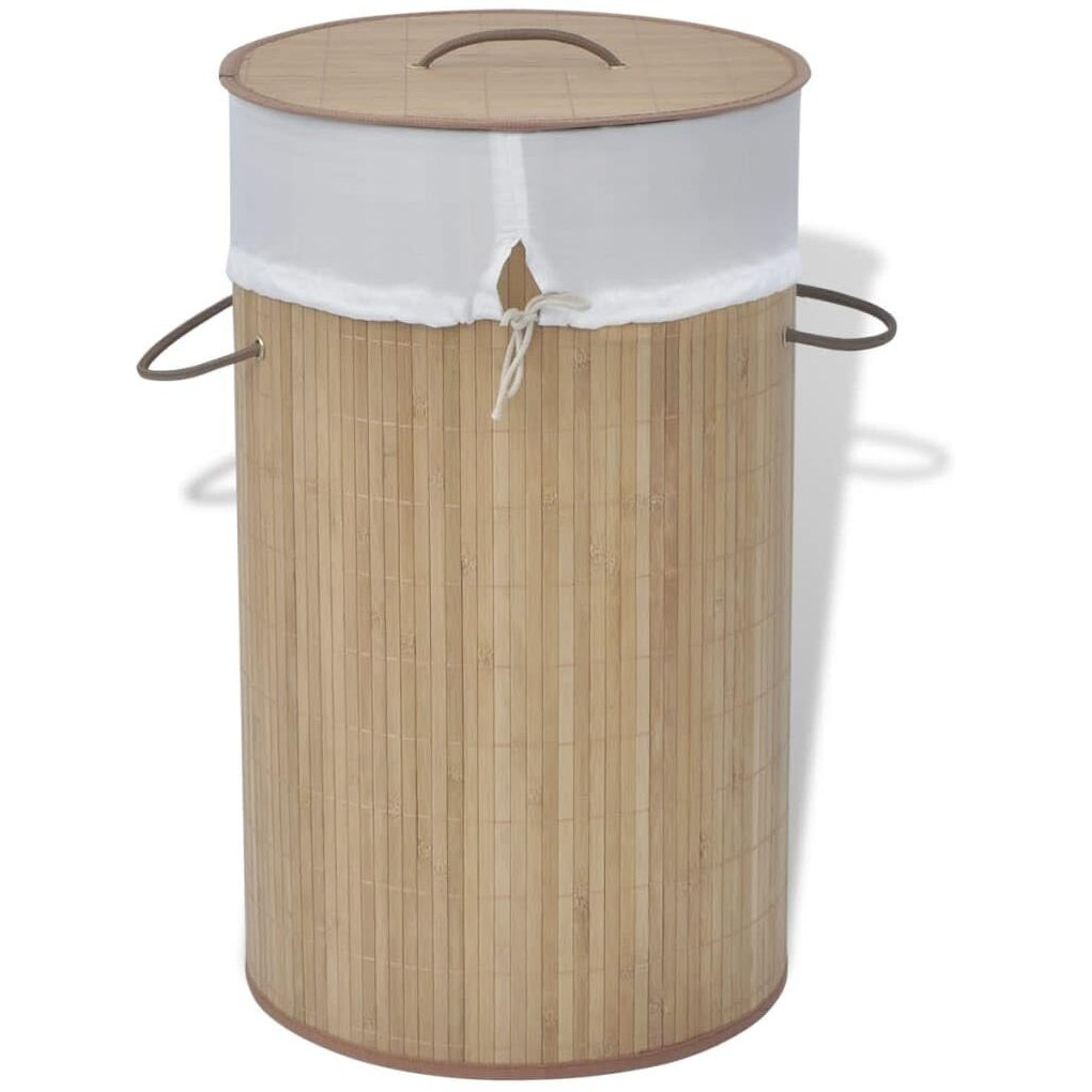 Vidaxl Collapsible Laundry Basket  Laundry Hamper With Lid And Handles  Dirty Clothes Basket With Removable Liner  Laundry Bin  Natural Round Bamboo