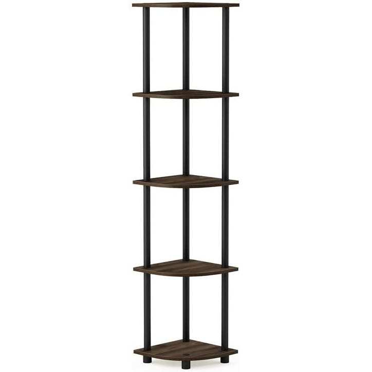 Furinno 99811 Turn-N-Tube 5 Tier Corner Display Rack Multipurpose Shelving Unit  Columbia Walnut/Black