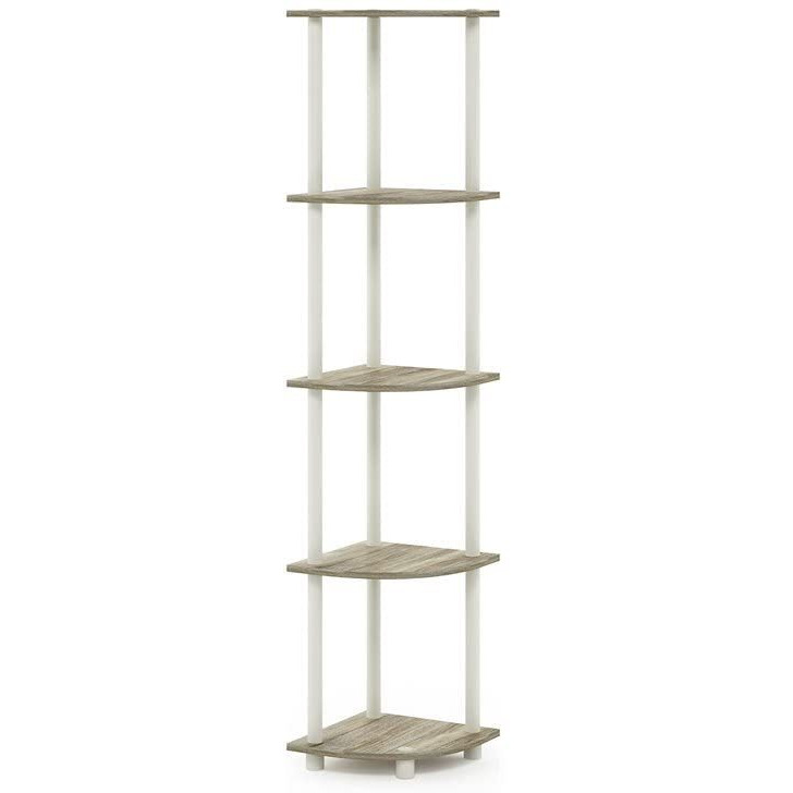 Furinno 99811 Turn-N-Tube 5 Tier Corner Display Rack Multipurpose Shelving Unit  Sonoma Oak/White