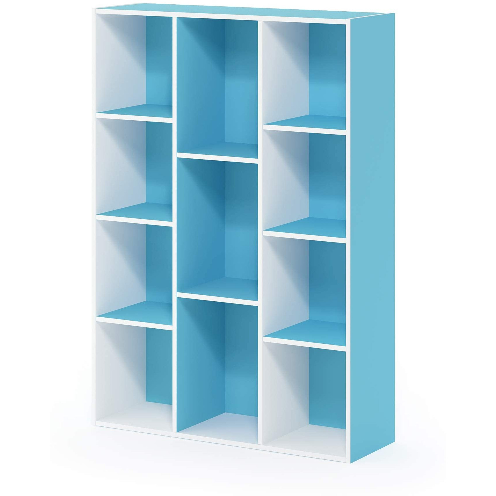 Furinno 11-Cube Reversible Open Shelf Bookcase  White/Light Blue