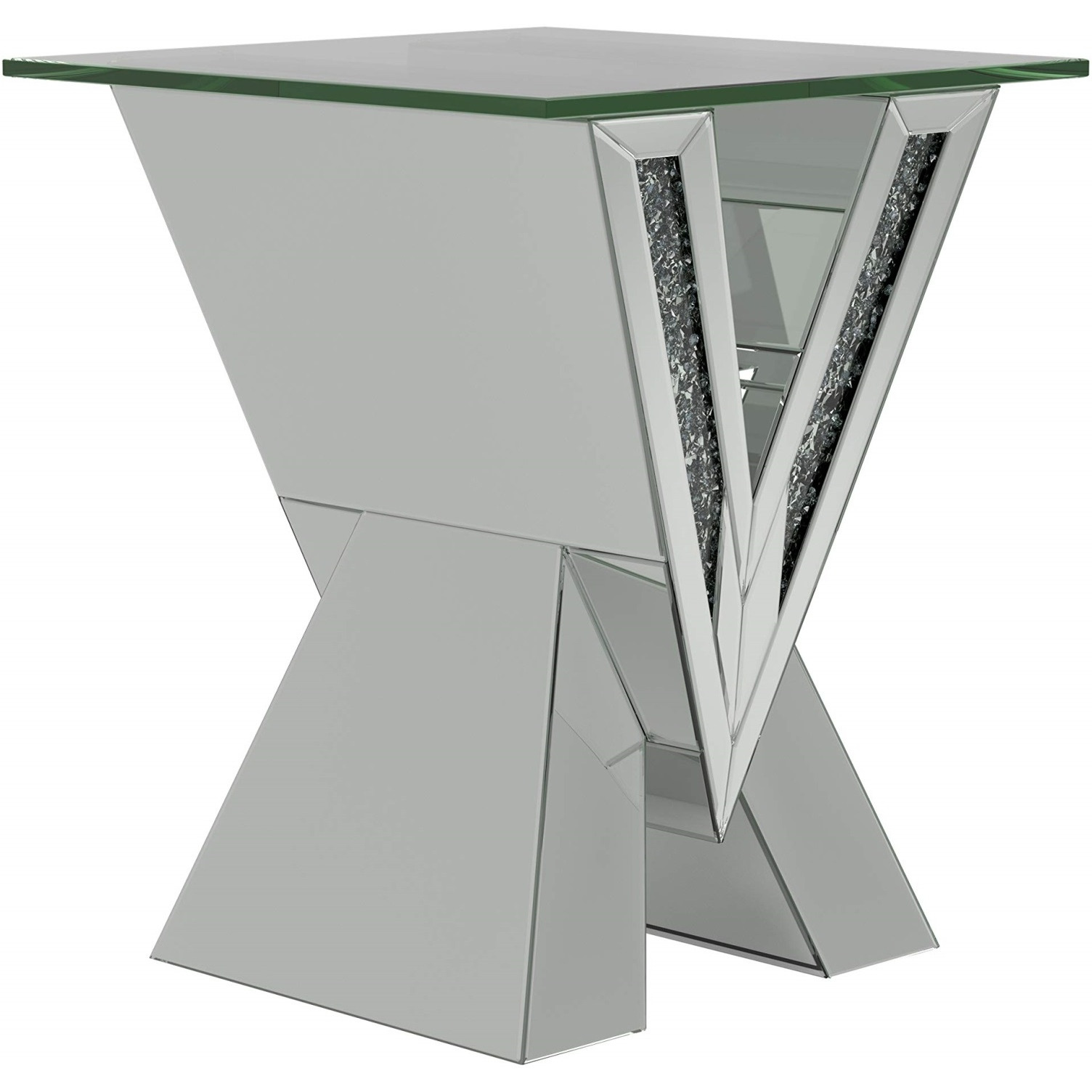 Taffeta V-Shaped End Table With Glass Top Silver