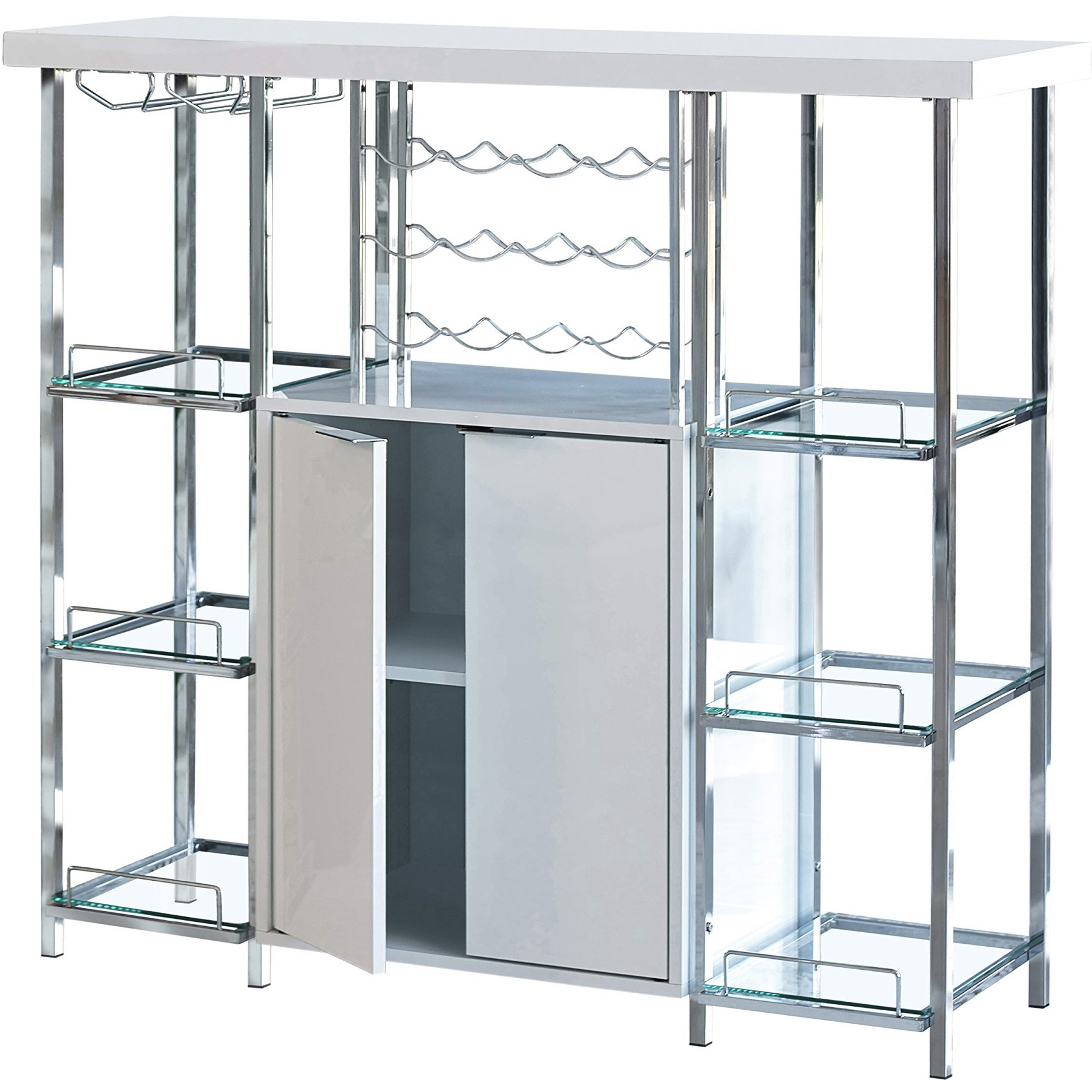 Gallimore 2-Door Bar Cabinet With Glass Shelf High Glossy White And Chrome