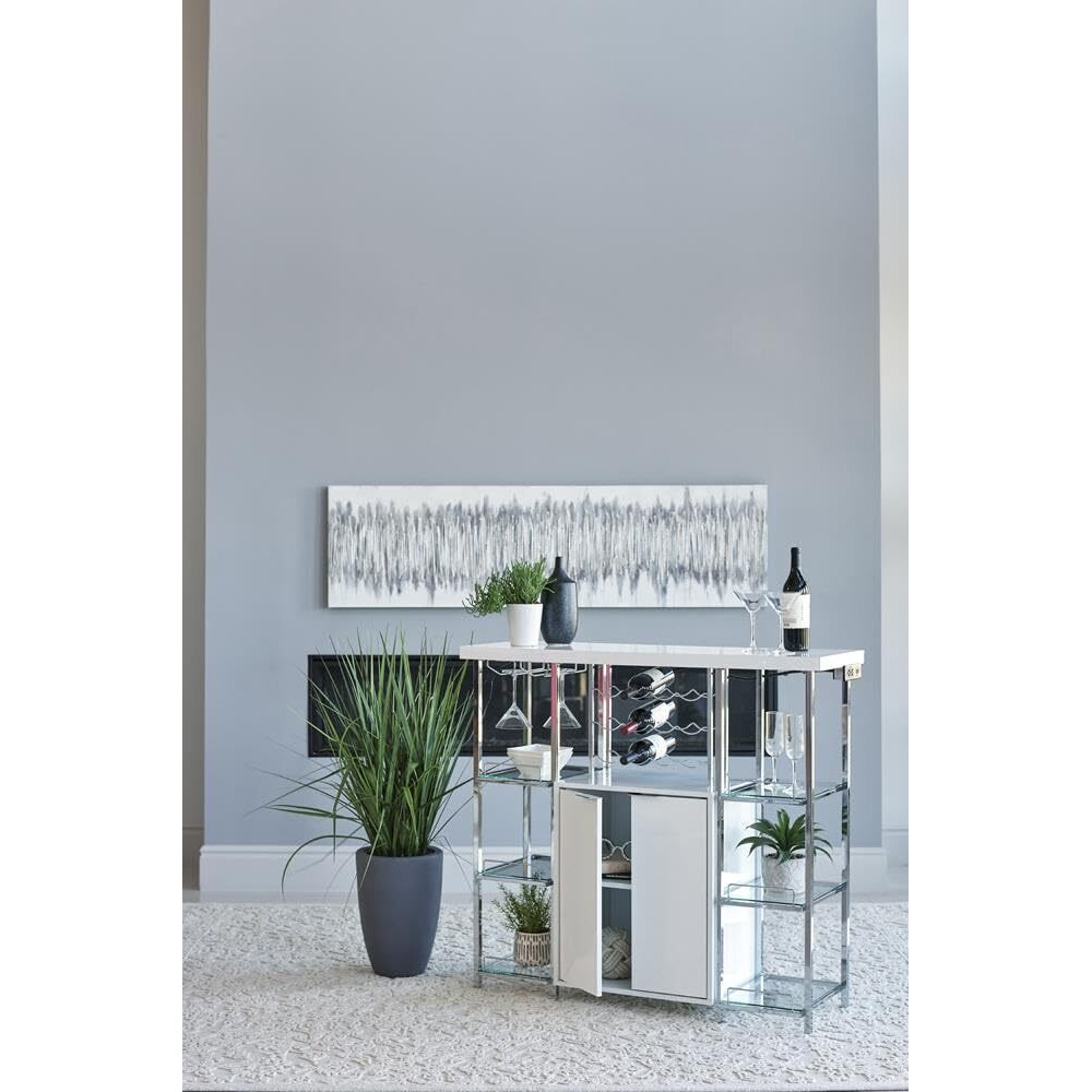 Gallimore 2-Door Bar Cabinet With Glass Shelf High Glossy White And Chrome