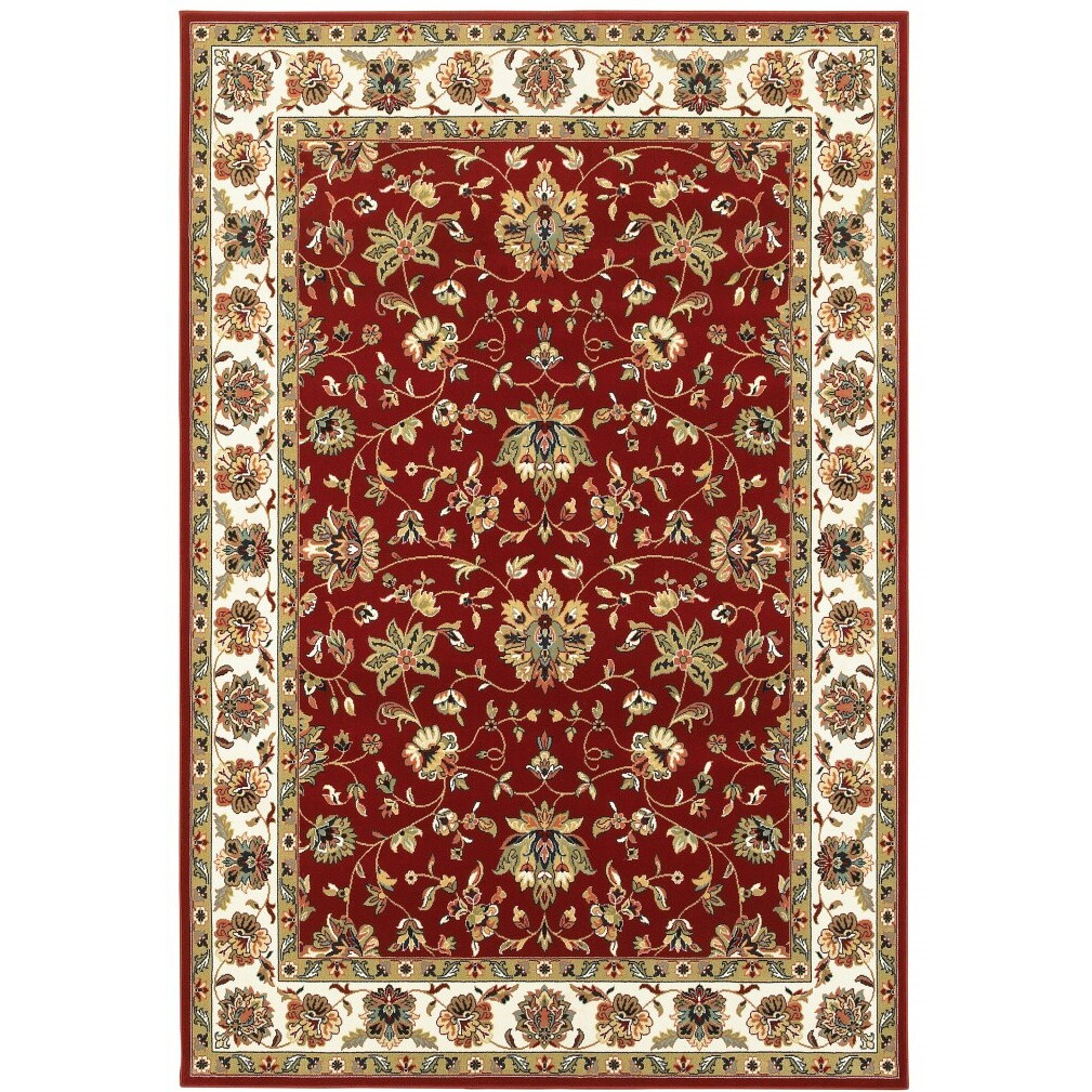 1' X 3' Red Ivory Machine Woven Floral Oriental Indoor Area Rug