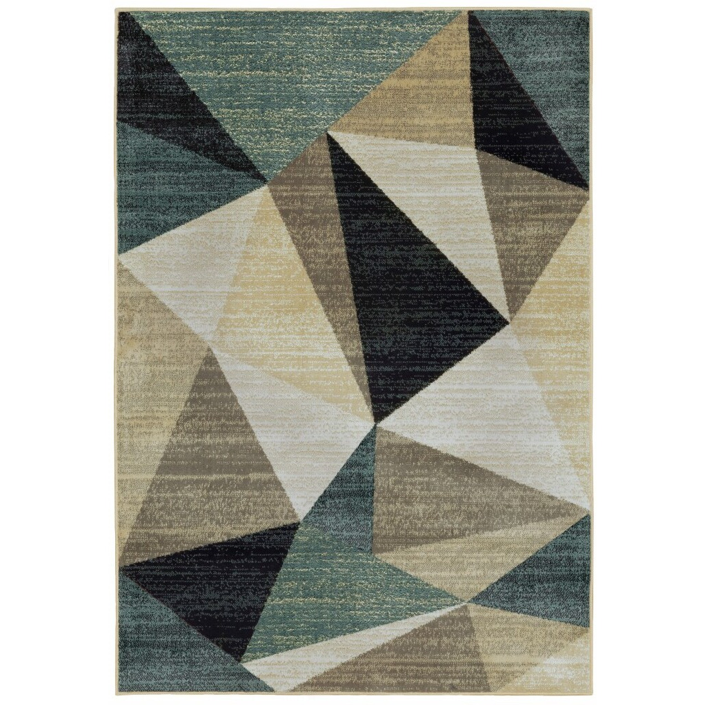 10 X 13 Gray And Teal Geometrics Indoor Area Rug