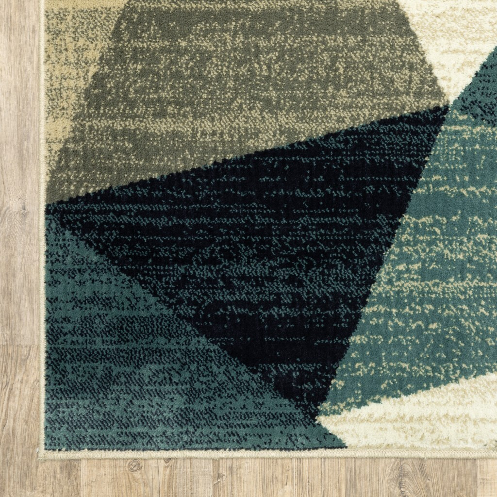 10 X 13 Gray And Teal Geometrics Indoor Area Rug