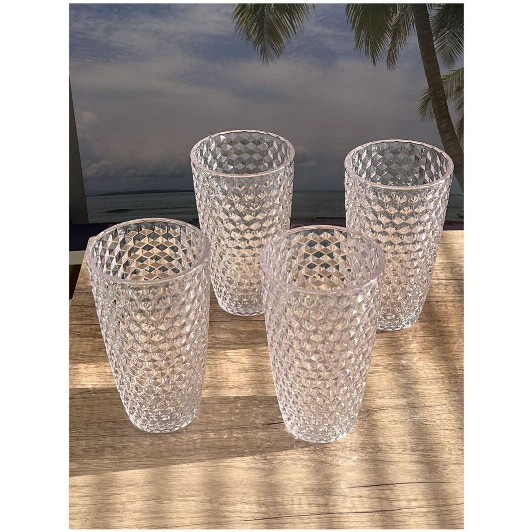 Designer Acrylic Diamond Cut Clear Drinking Glasses Hi Ball Set Of 4 (19Oz)  Premium Quality Unbreakable Stemless Acrylic Drinking Glasses For All Purpose(D0102H5L7Xx)