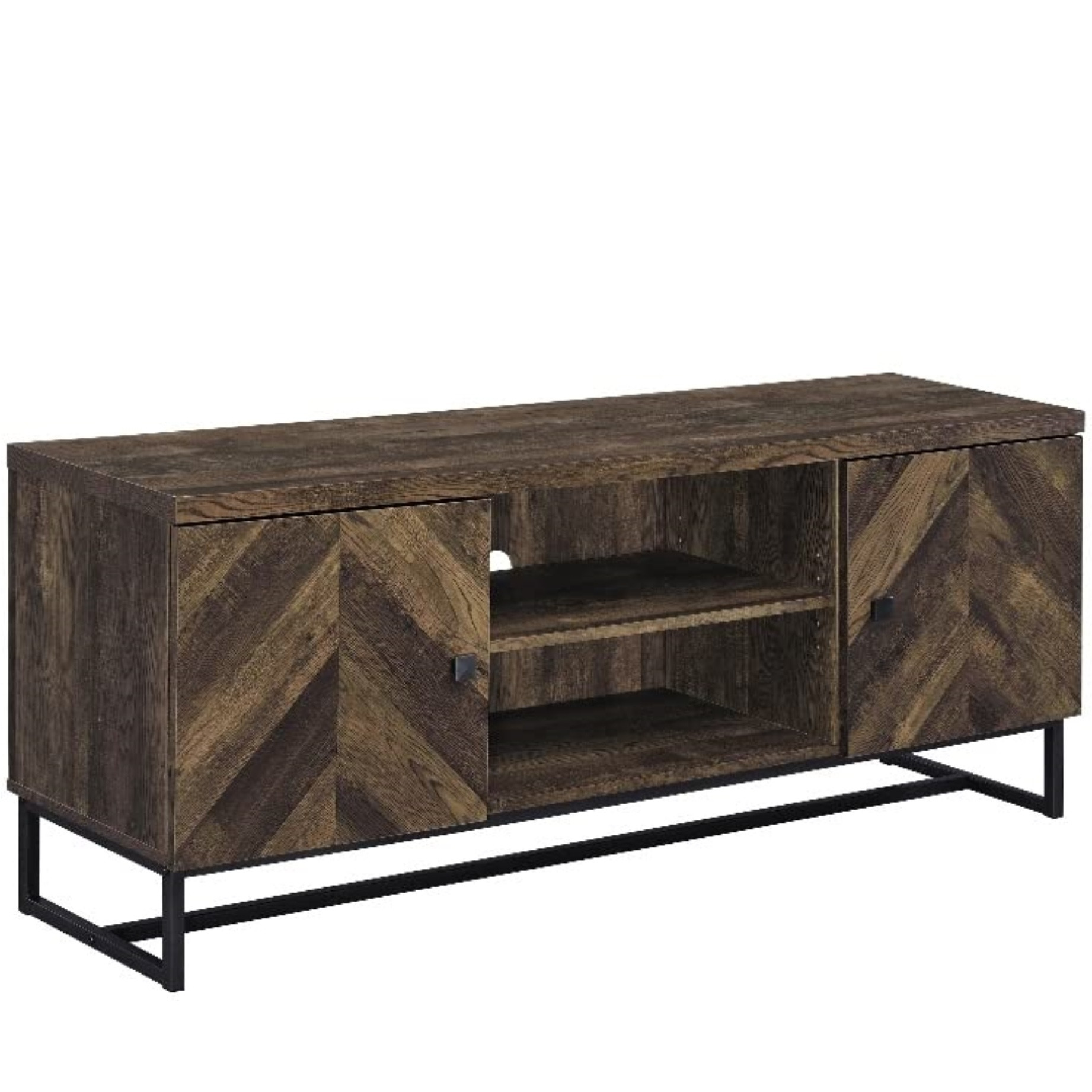 Myles 2-Door Tv Console With Adjustable Shelves Rustic Oak Herringbone