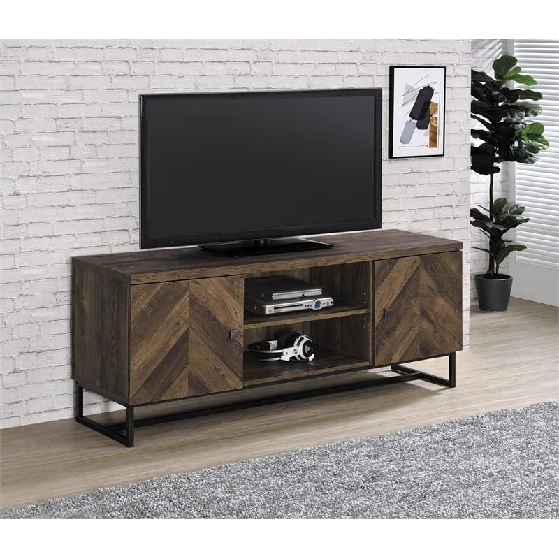 Myles 2-Door Tv Console With Adjustable Shelves Rustic Oak Herringbone