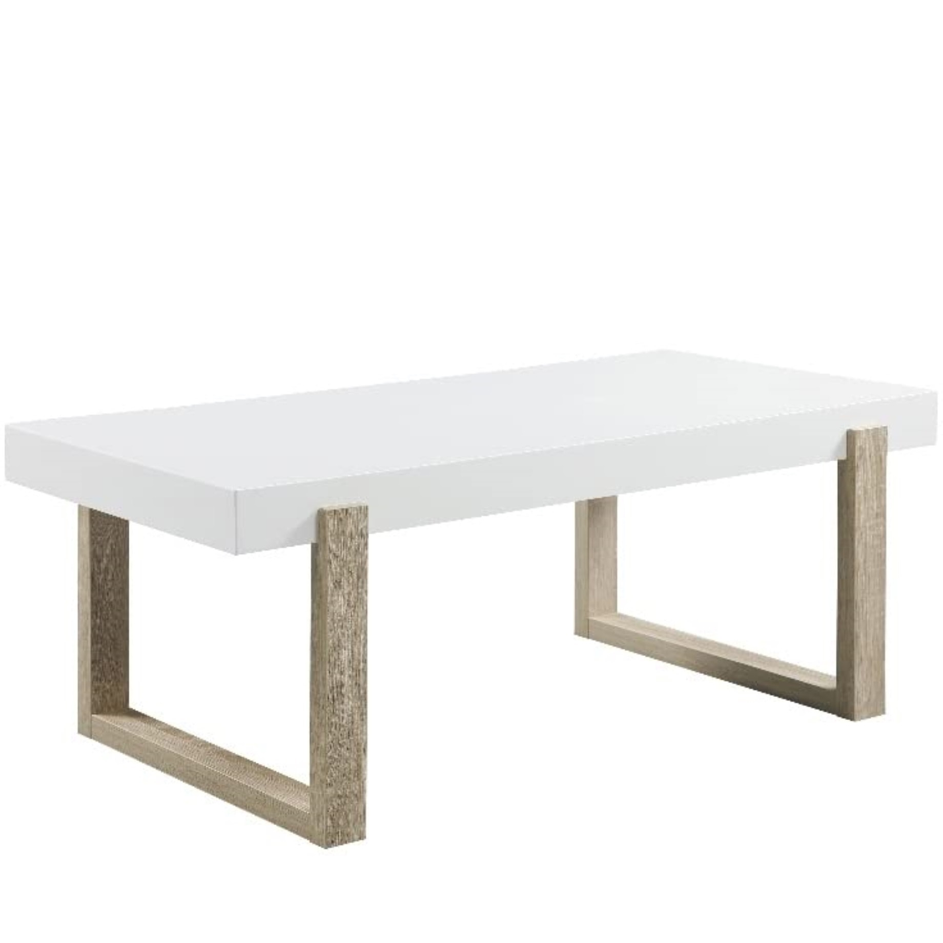 Pala Rectangular Coffee Table With Sled Base White High Gloss And Natural