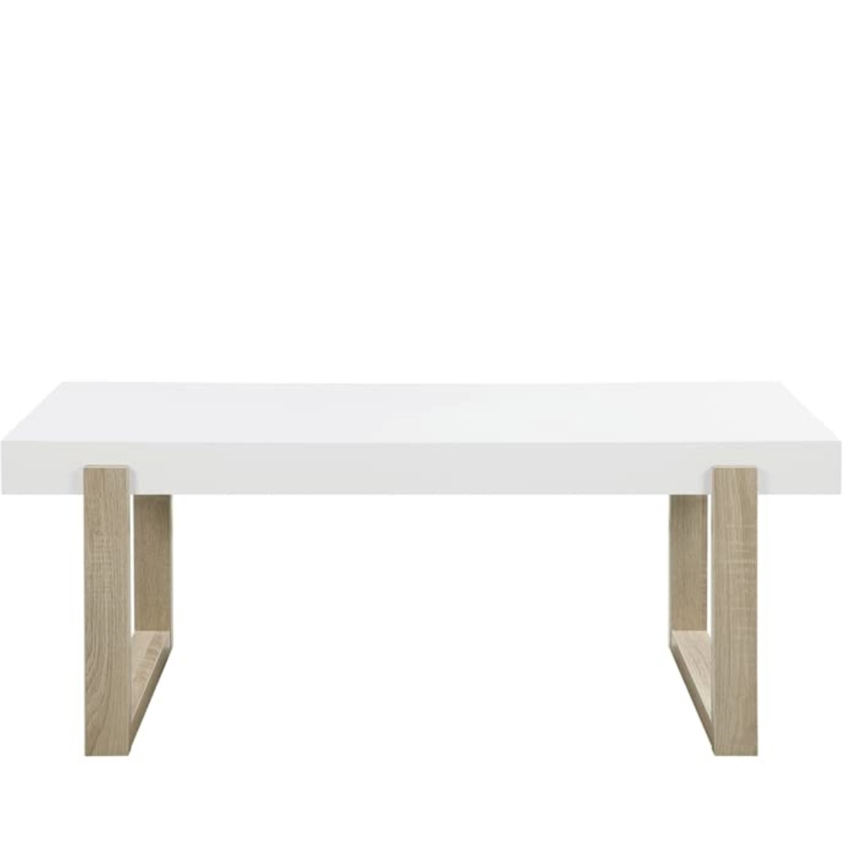 Pala Rectangular Coffee Table With Sled Base White High Gloss And Natural