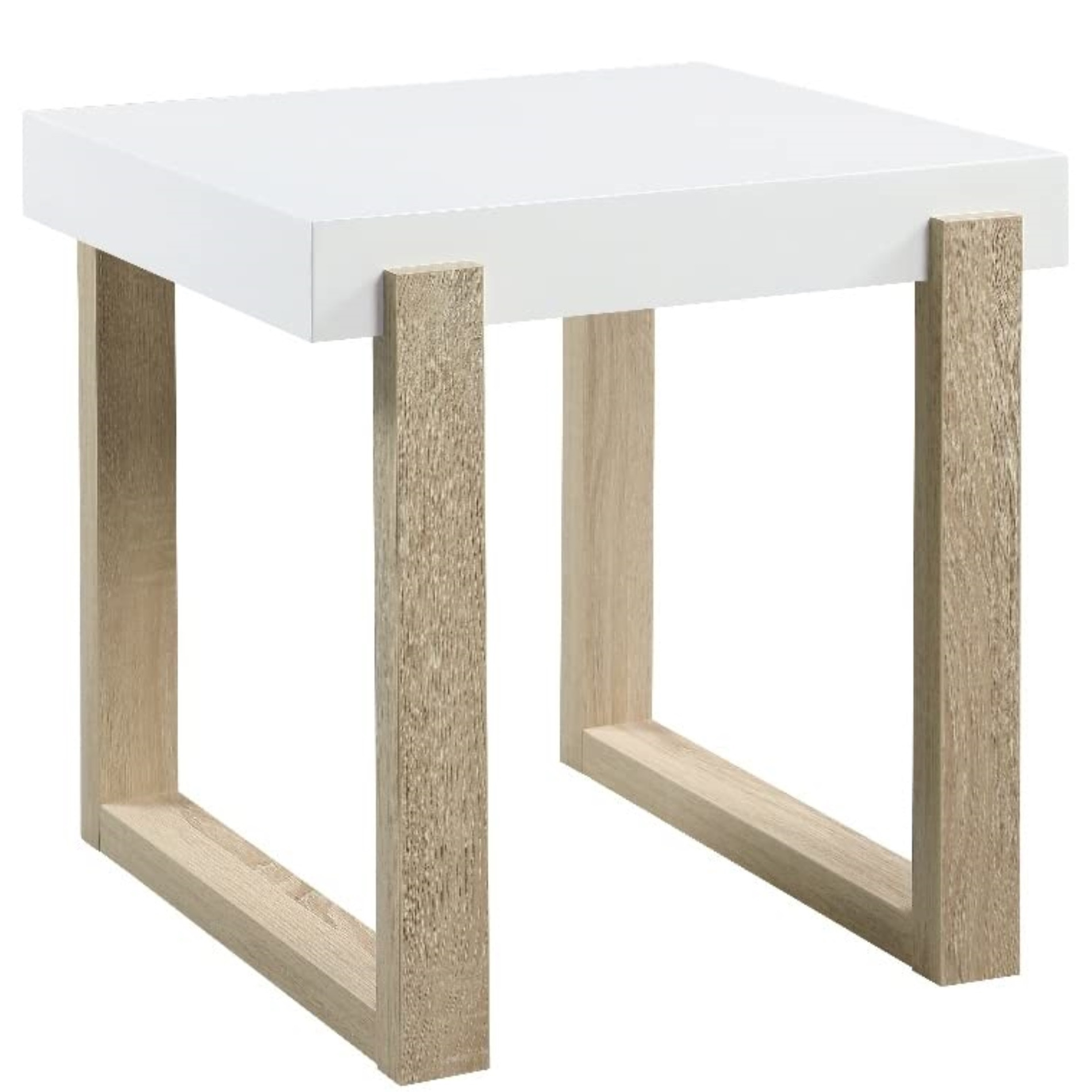 Pala Rectangular End Table With Sled Base White High Gloss And Natural