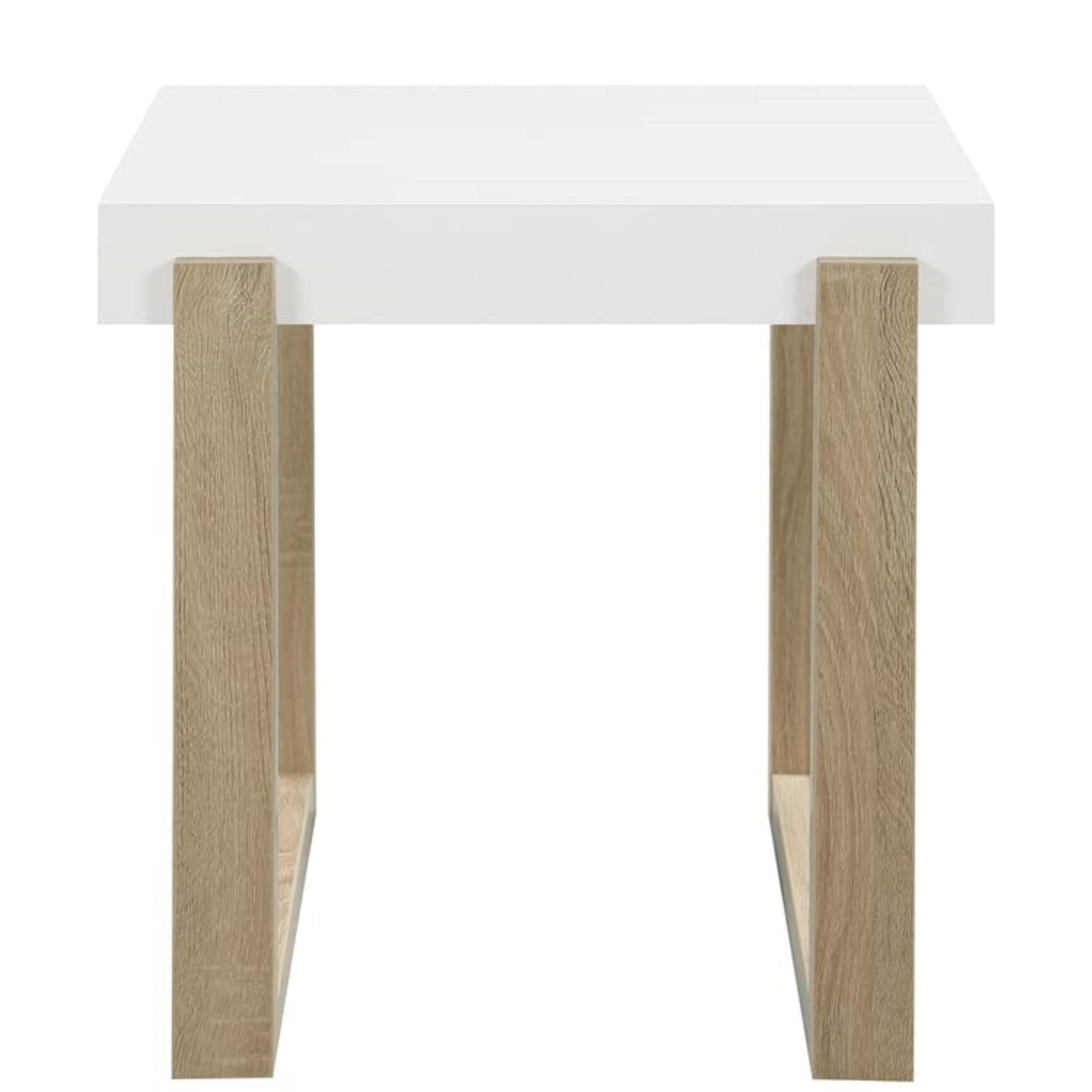 Pala Rectangular End Table With Sled Base White High Gloss And Natural