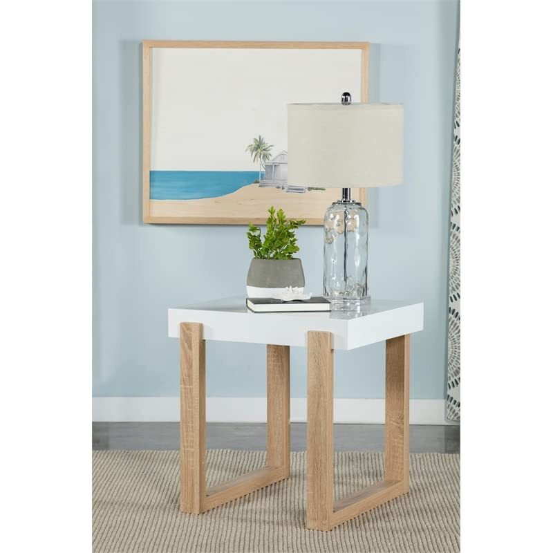 Pala Rectangular End Table With Sled Base White High Gloss And Natural