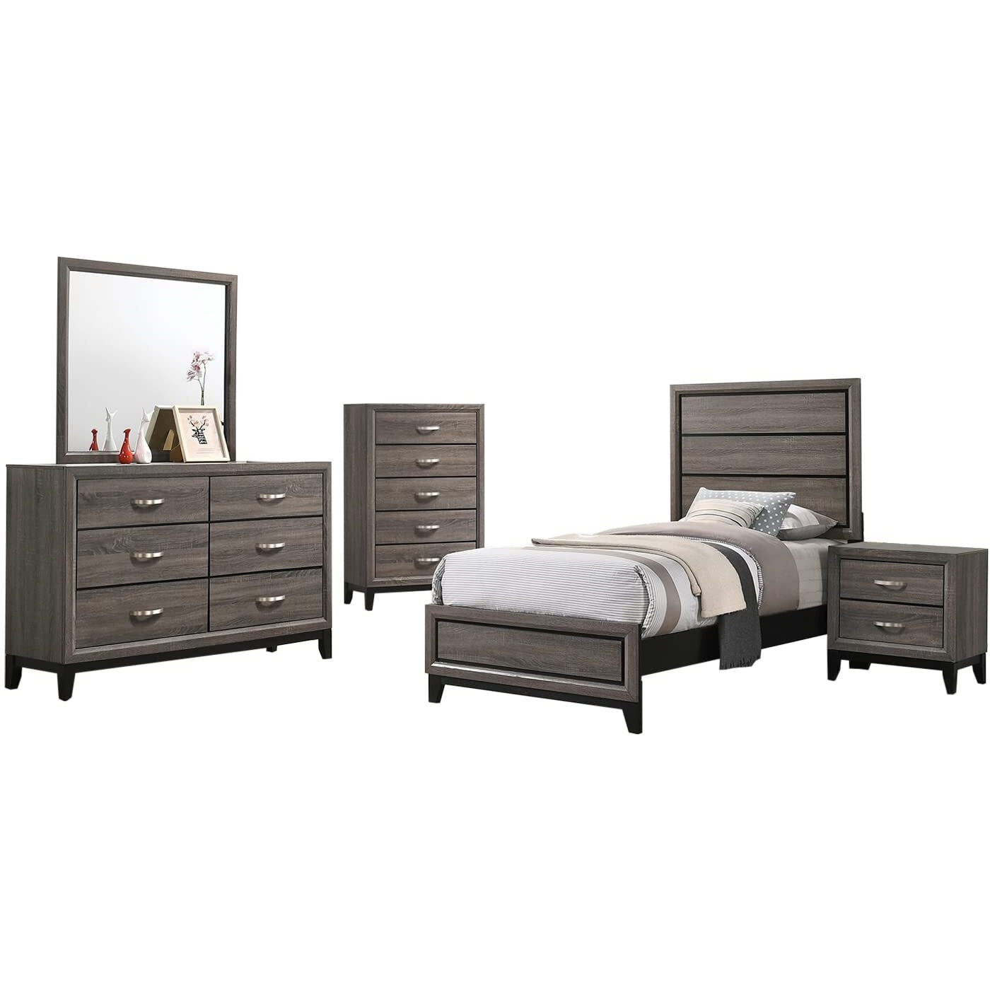 Watson 5-Piece Twin Panel Bedroom Set Grey Oak