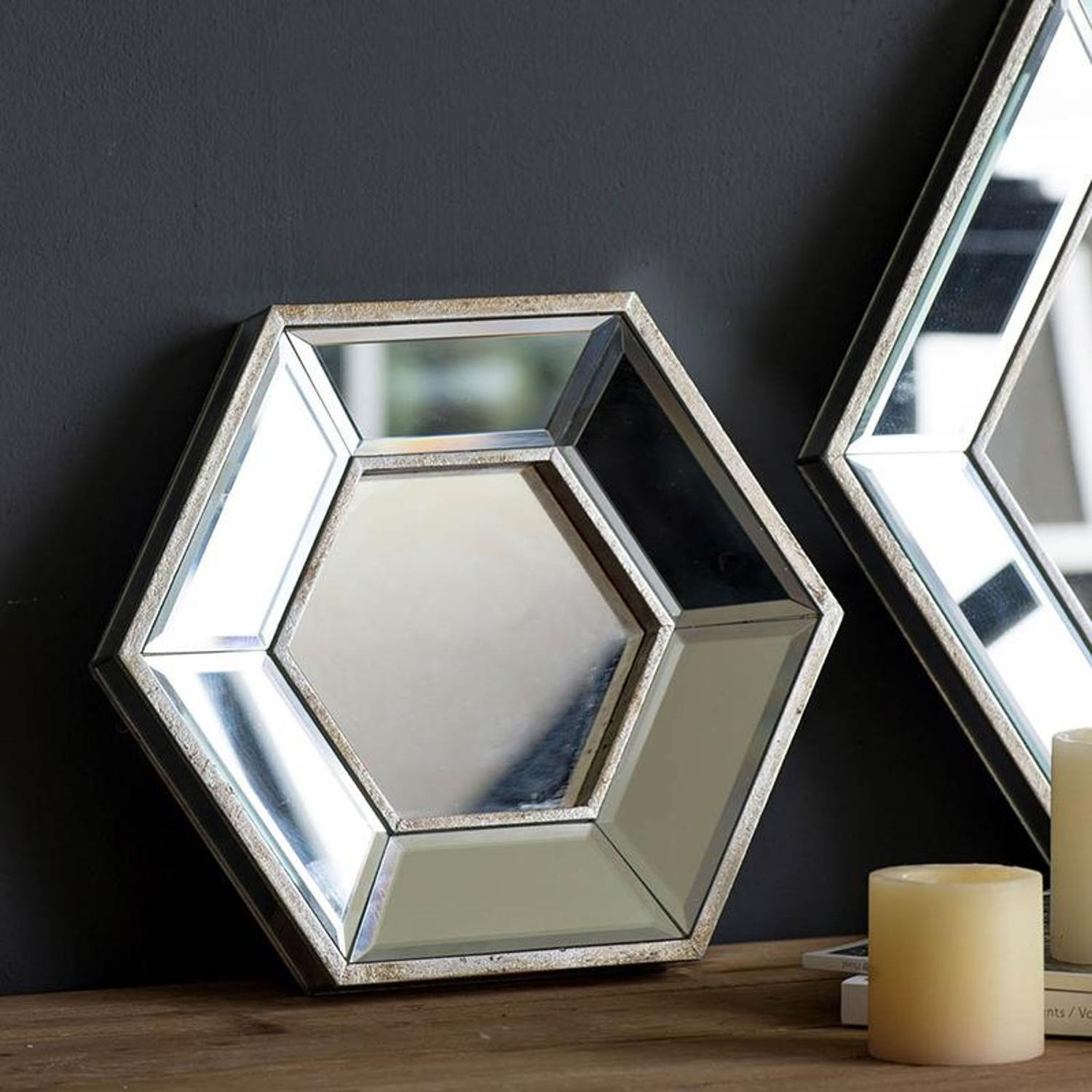 12"" Silver Hexagon Wall Mounted Accent Mirror