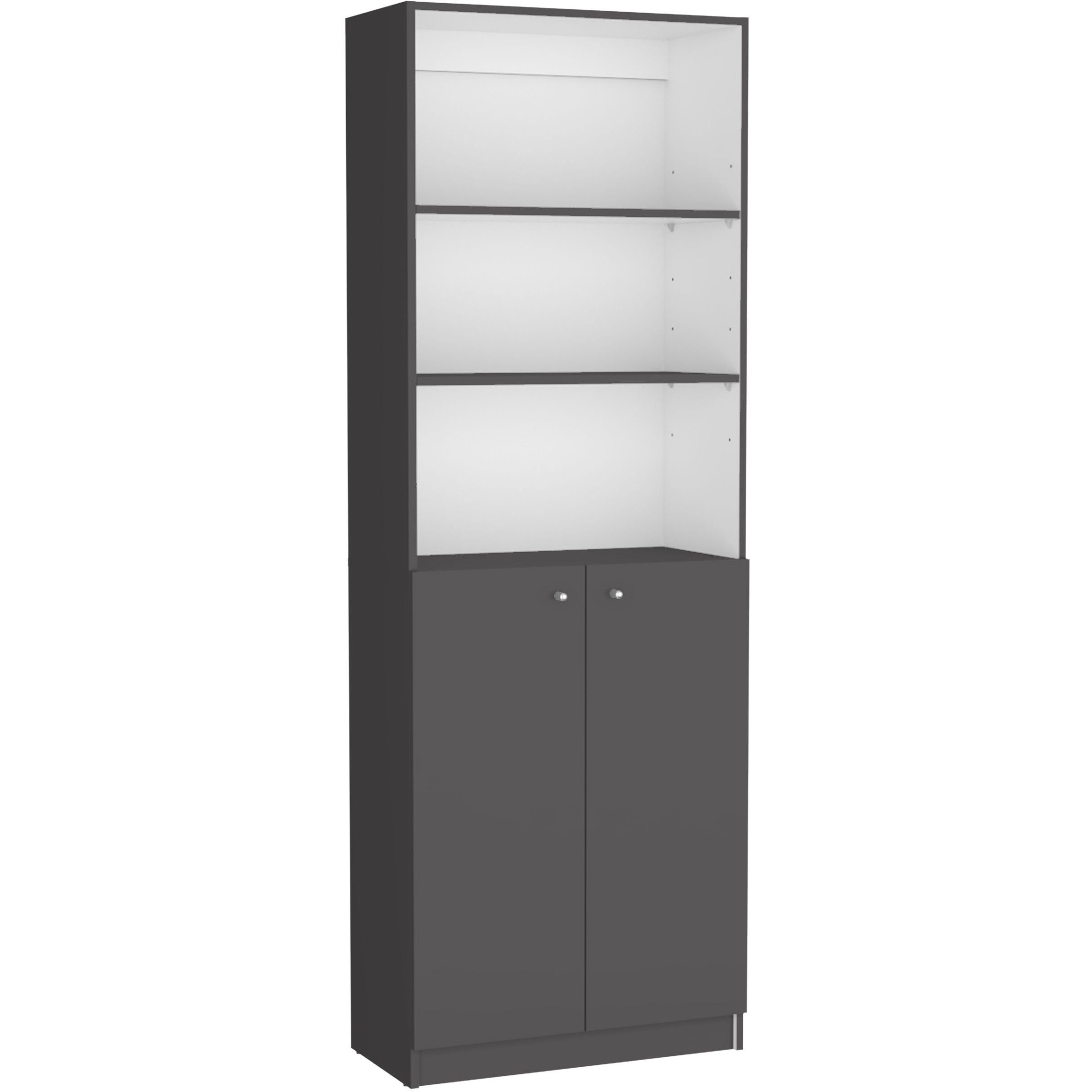 Depot E-Shop Vinton 2-Door Bookcase With Upper Shelves  Matt Gray / White