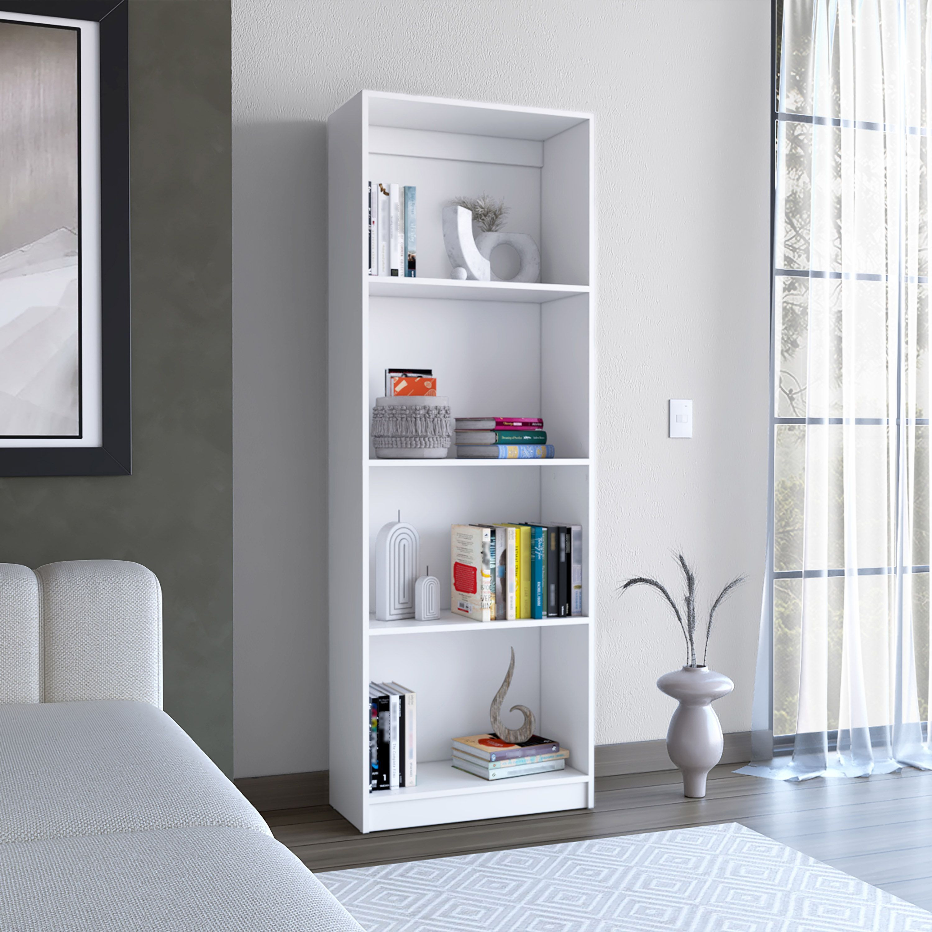 Depot E-Shop Vinton Bookcase With Spacious Tier-Shelving Design  White