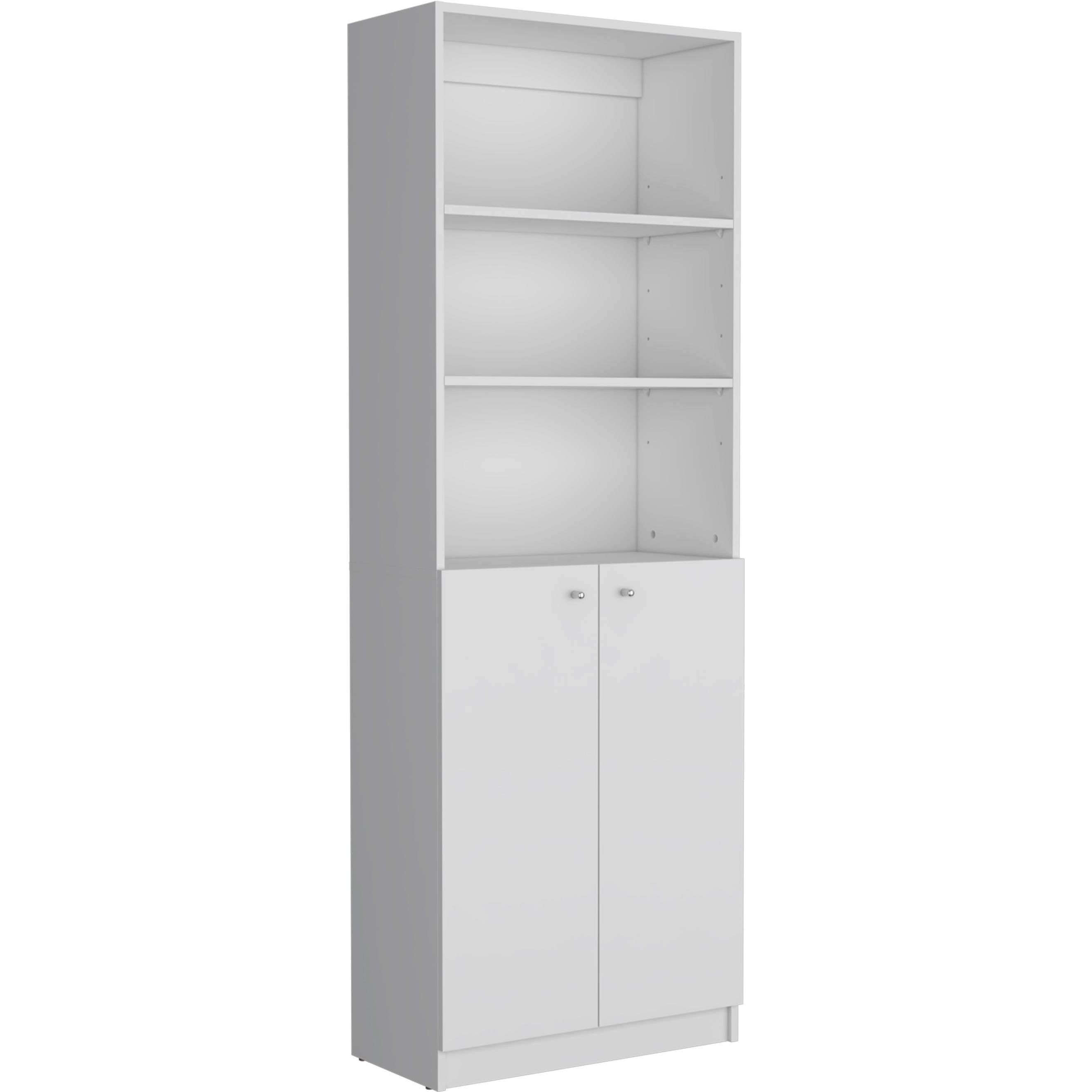 Depot E-Shop Vinton 2-Door Bookcase With Upper Shelves  White