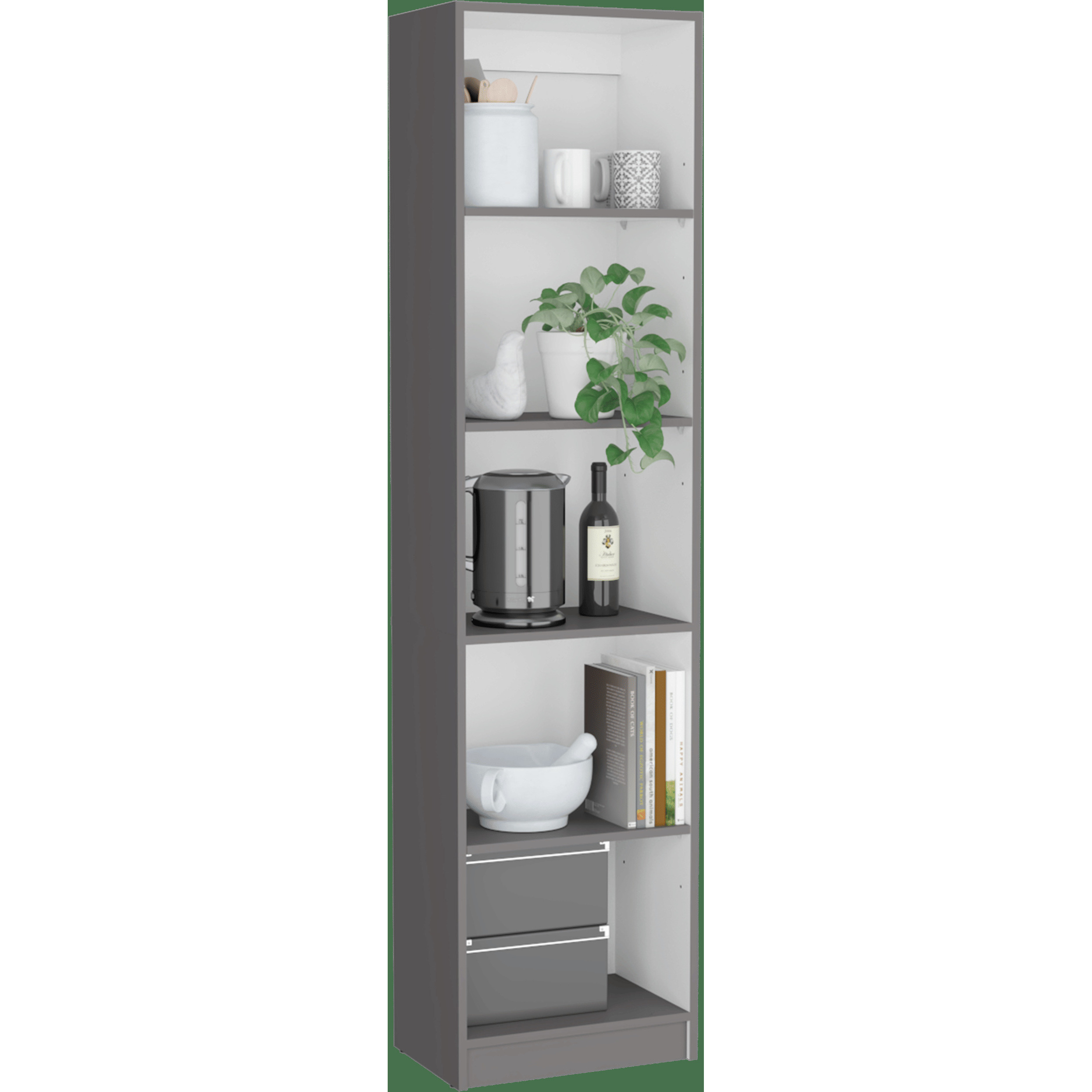 Depot E-Shop Vinton Xs Bookcase Compact Bookshelf With Multiple Shelves  Matt Gray / White