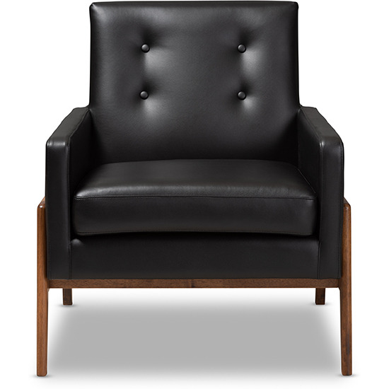 Baxton Studio Perris Mid-Century Modern Black Faux Leather Upholstered Walnut Wood Lounge Chair